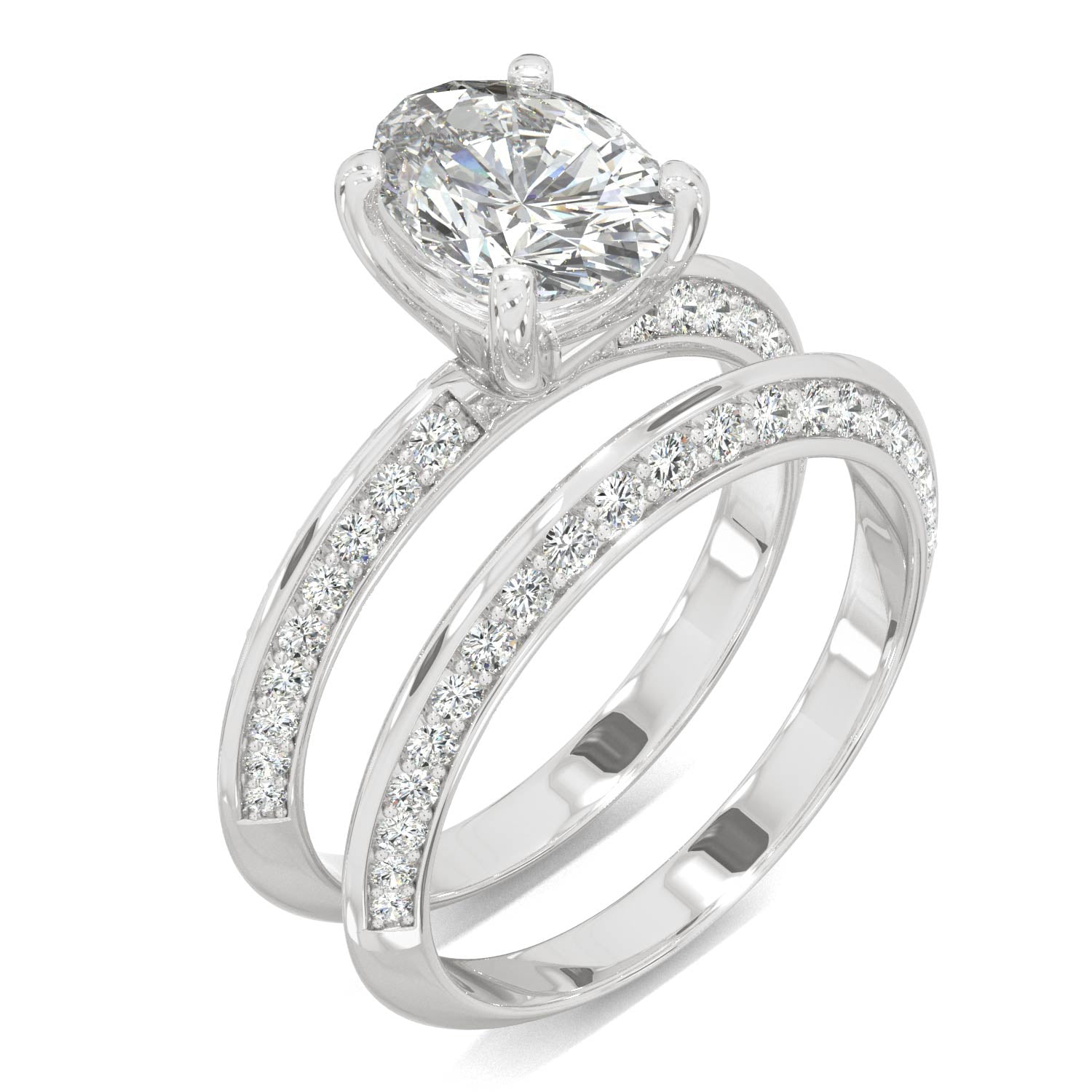 2.91 CTW DEW Oval Moissanite Knife Edge Wedding Set in 14K White Gold