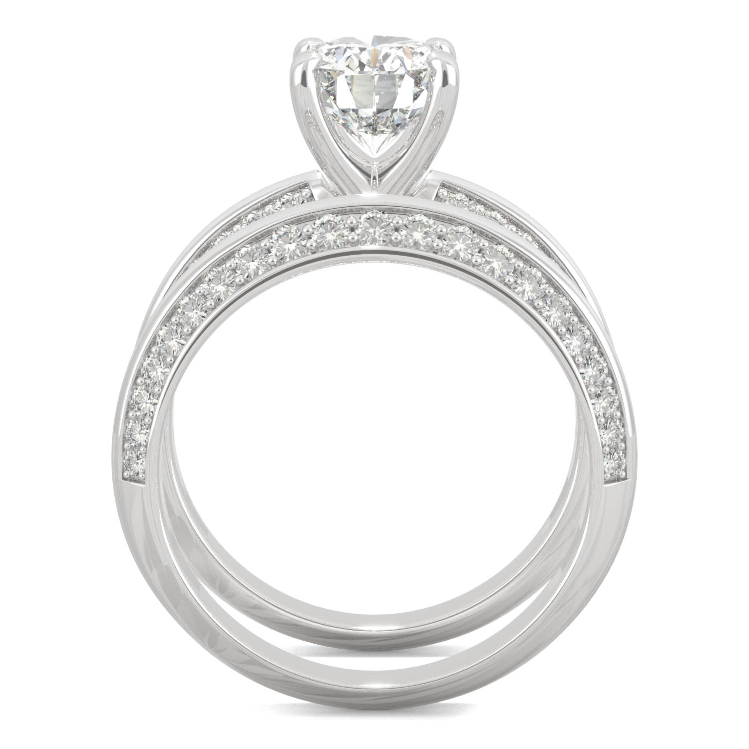 2.91 CTW DEW Oval Moissanite Knife Edge Wedding Set in 14K White Gold