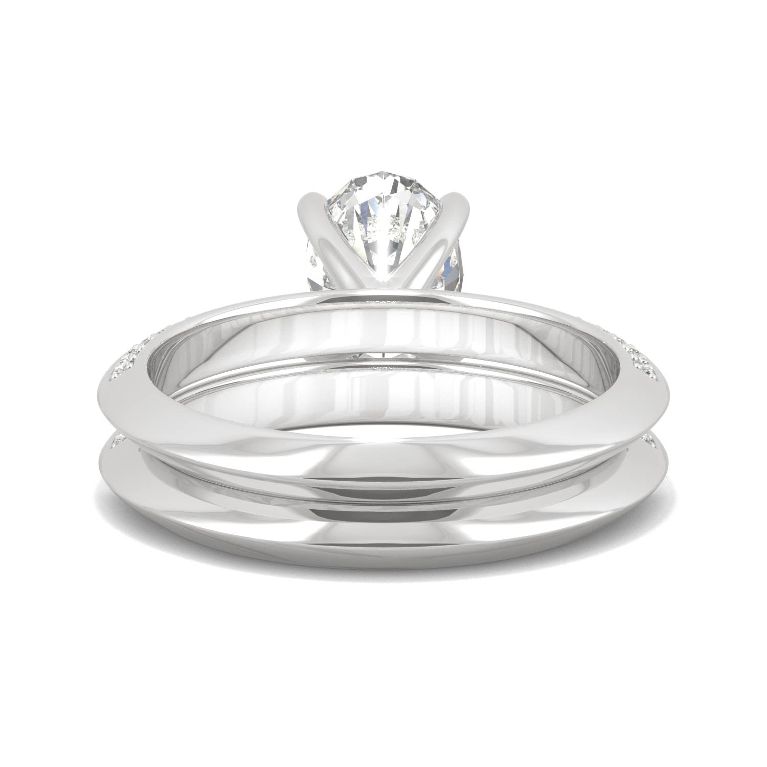 2.91 CTW DEW Oval Moissanite Knife Edge Wedding Set in 14K White Gold