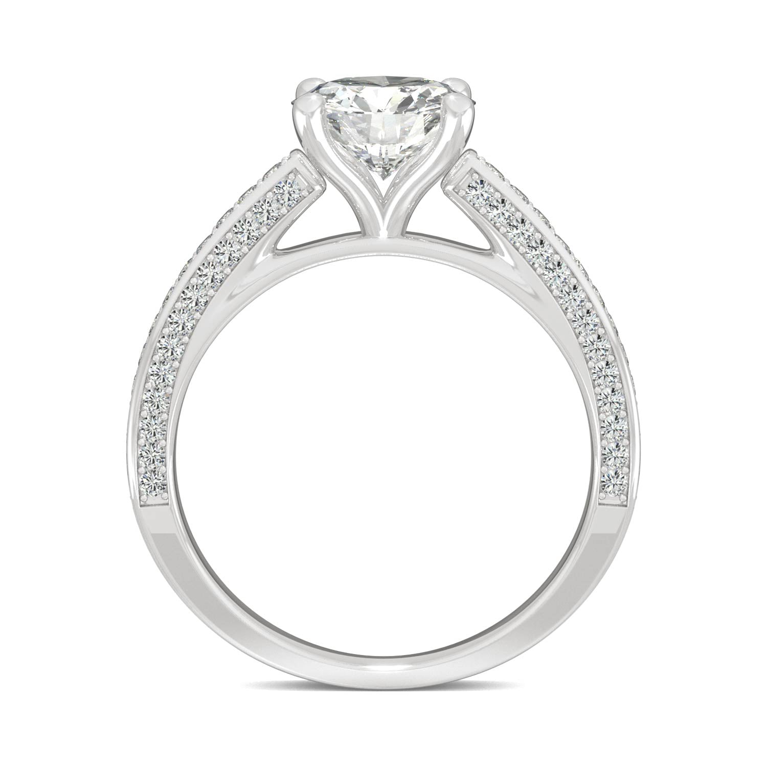 2.10 CTW DEW Round Moissanite Three-Sided Cathedral Engagement Ring in 14K White Gold