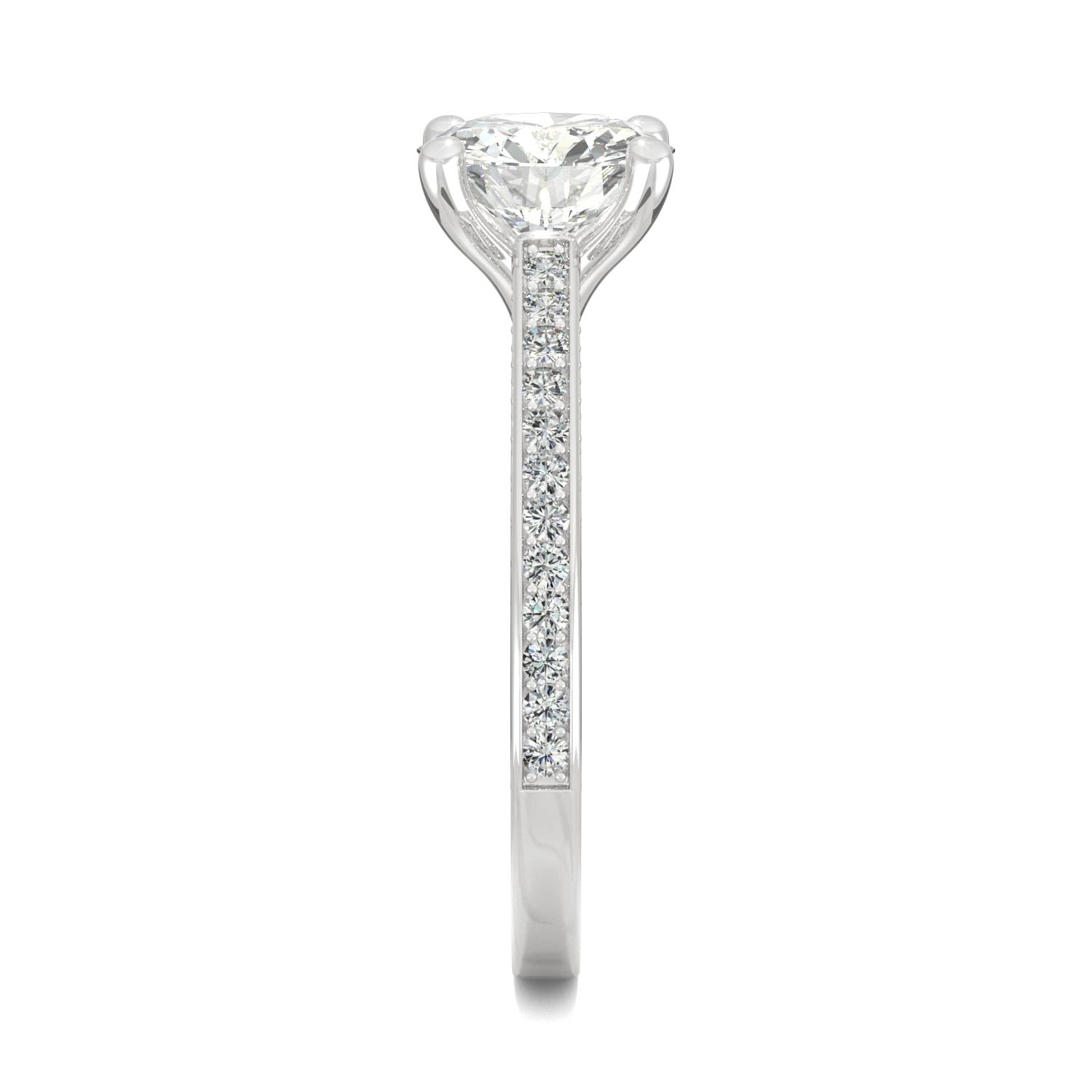2.10 CTW DEW Round Moissanite Three-Sided Cathedral Engagement Ring in 14K White Gold