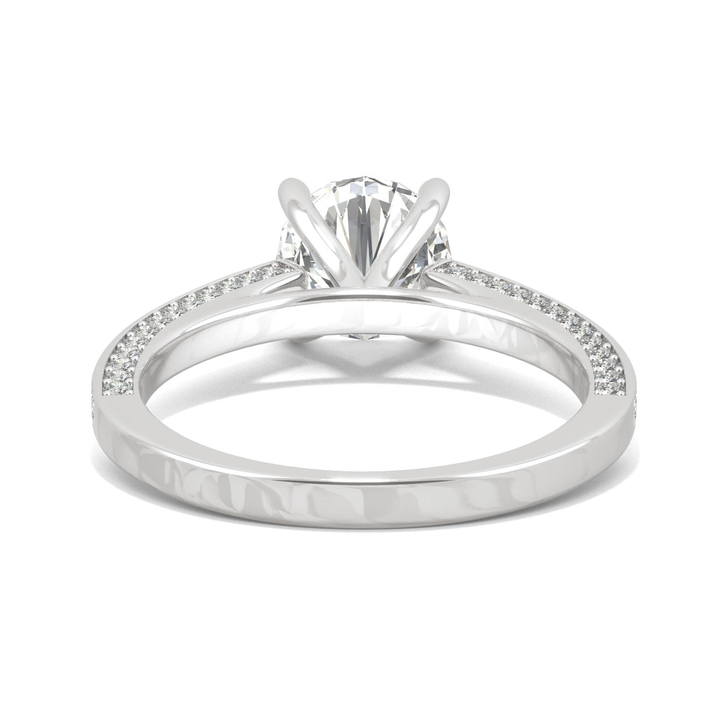 2.10 CTW DEW Round Moissanite Three-Sided Cathedral Engagement Ring in 14K White Gold
