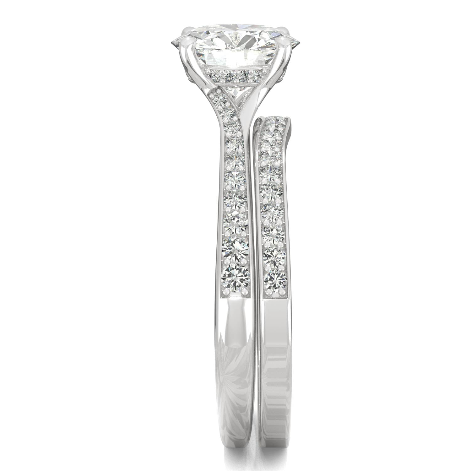 1.81 CTW DEW Round Moissanite Hidden Halo Accented Bridal Set in 14K White Gold