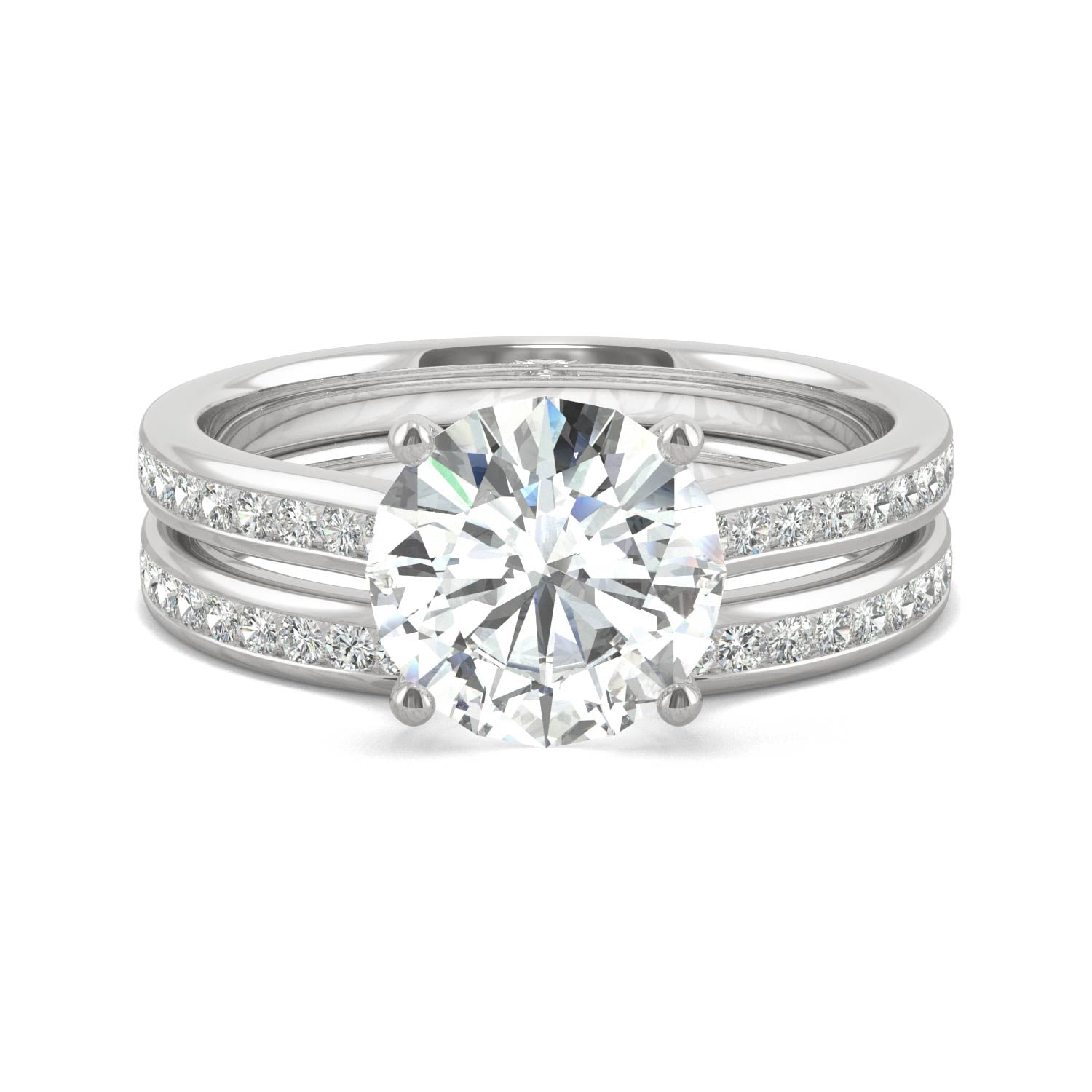 2.27 CTW DEW Round Moissanite Channel Set Bridal Set in 14K White Gold