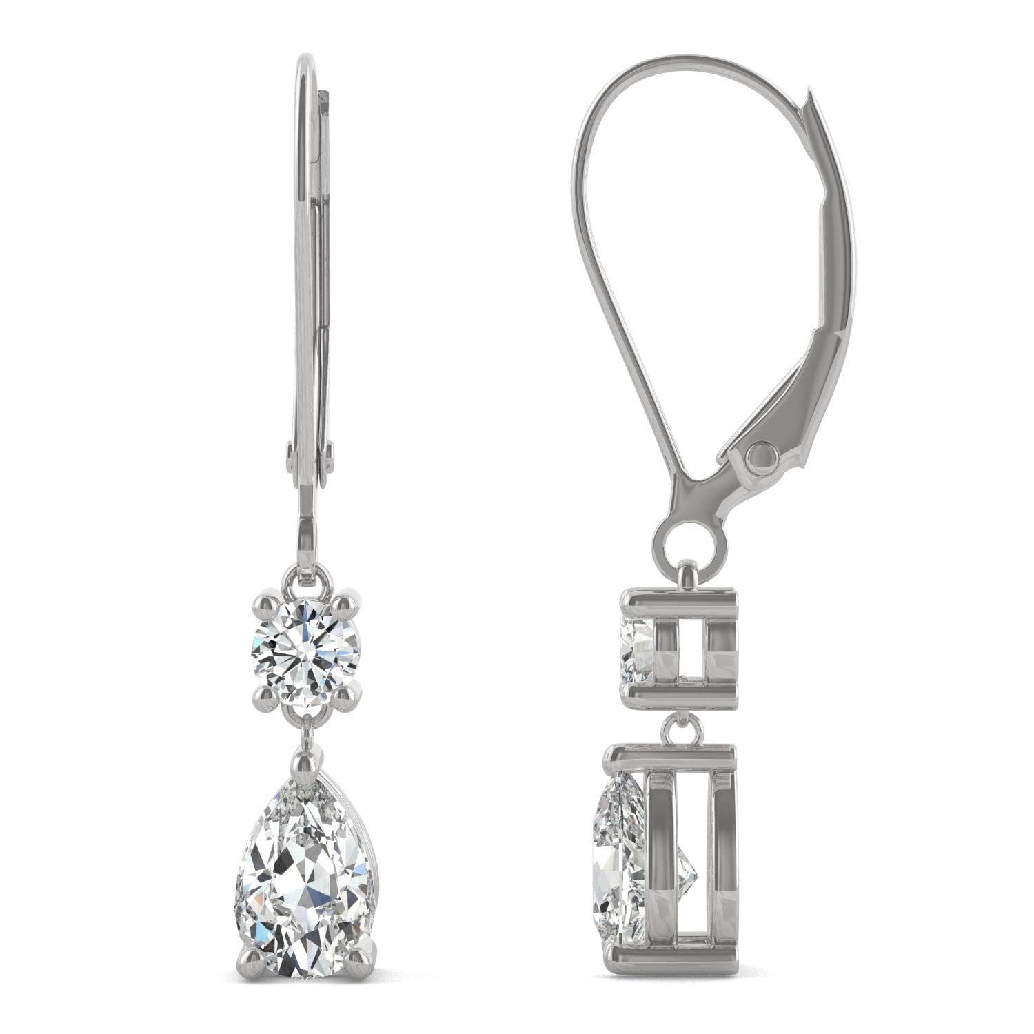 1.06 CTW DEW Pear Moissanite Drop Leverback Earrings in 14K White Gold