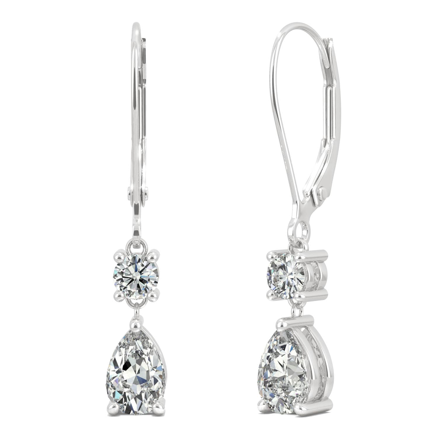1.06 CTW DEW Pear Moissanite Drop Leverback Earrings in 14K White Gold