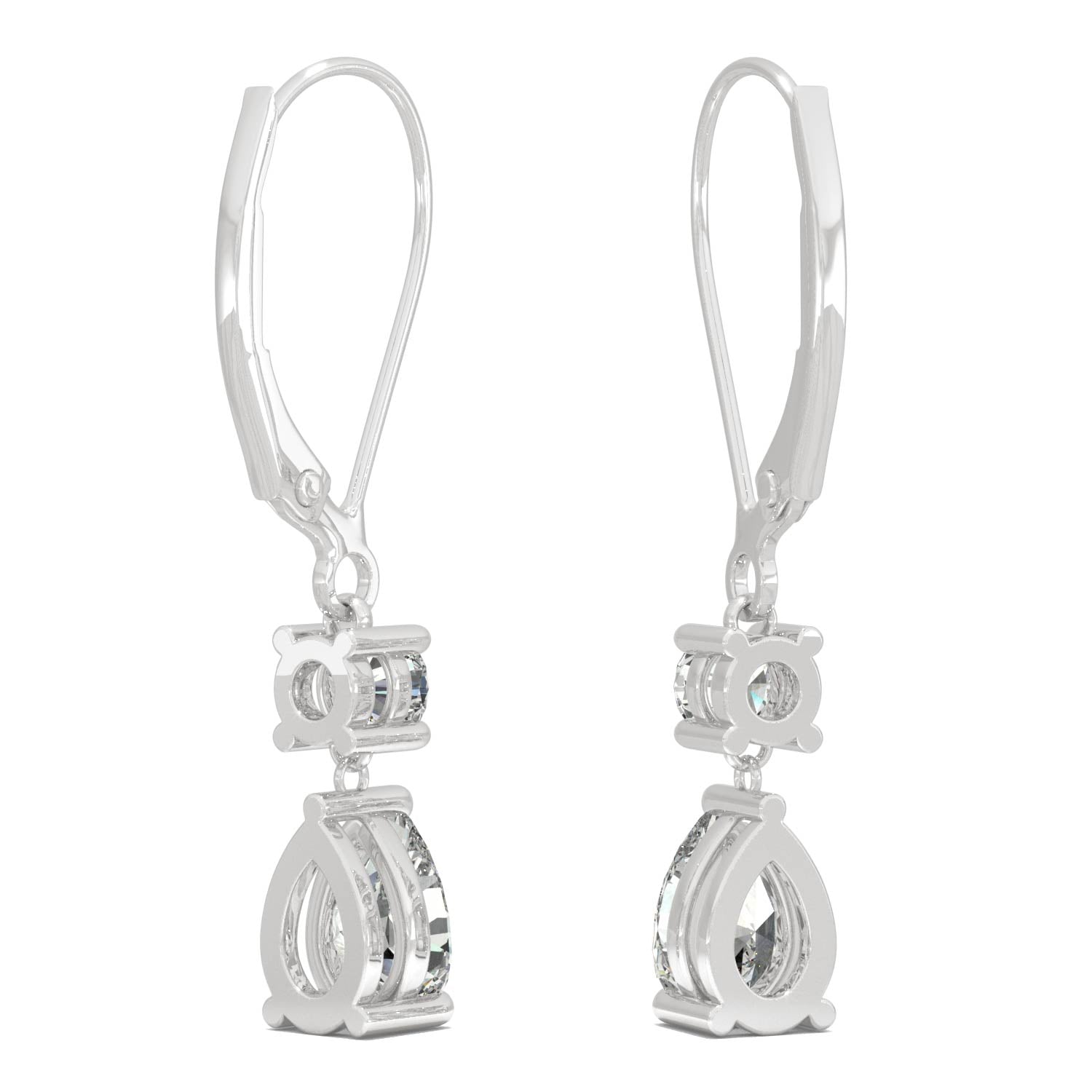 1.06 CTW DEW Pear Moissanite Drop Leverback Earrings in 14K White Gold