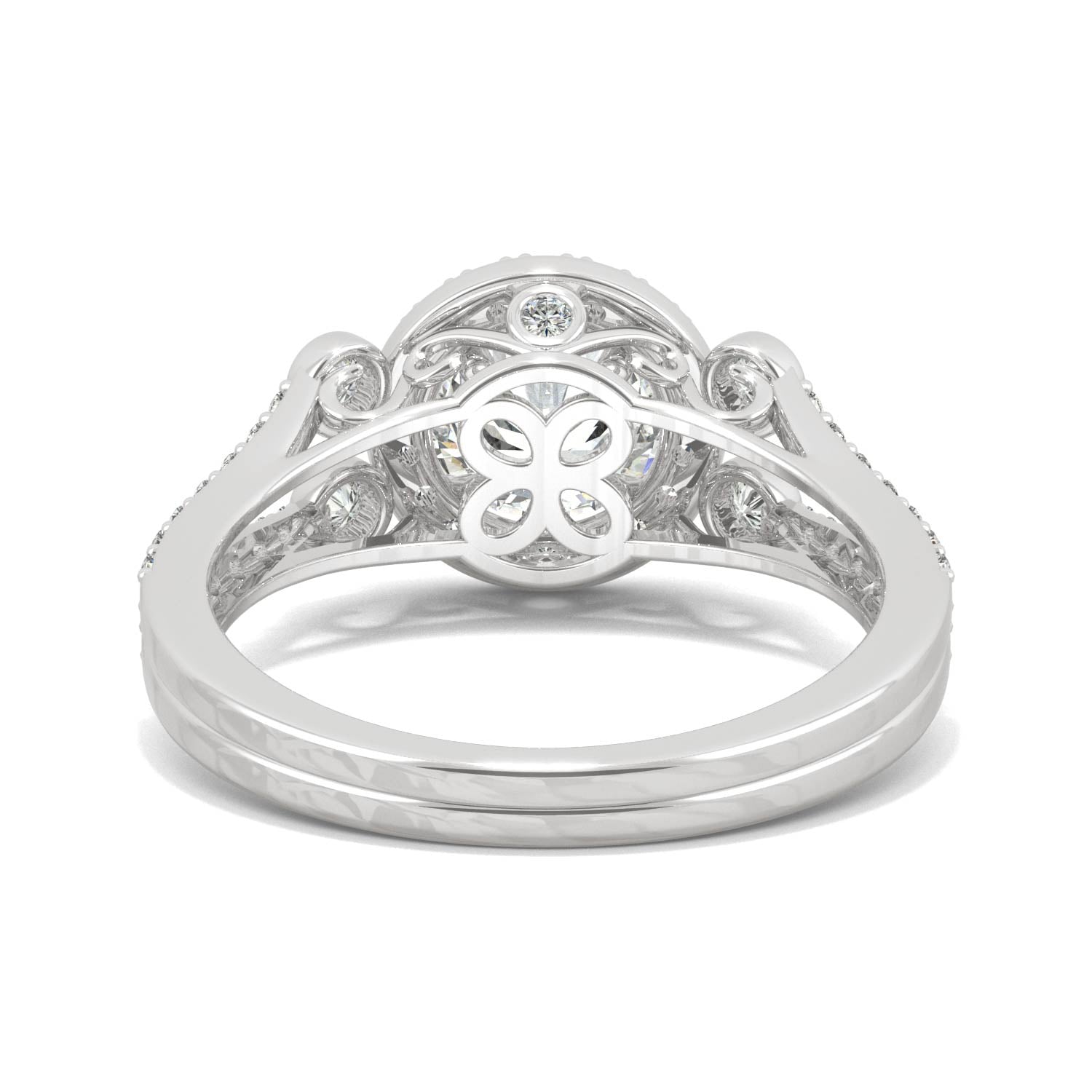 1.78 CTW DEW Round Moissanite Accented Halo Engagement Ring in 14K White Gold