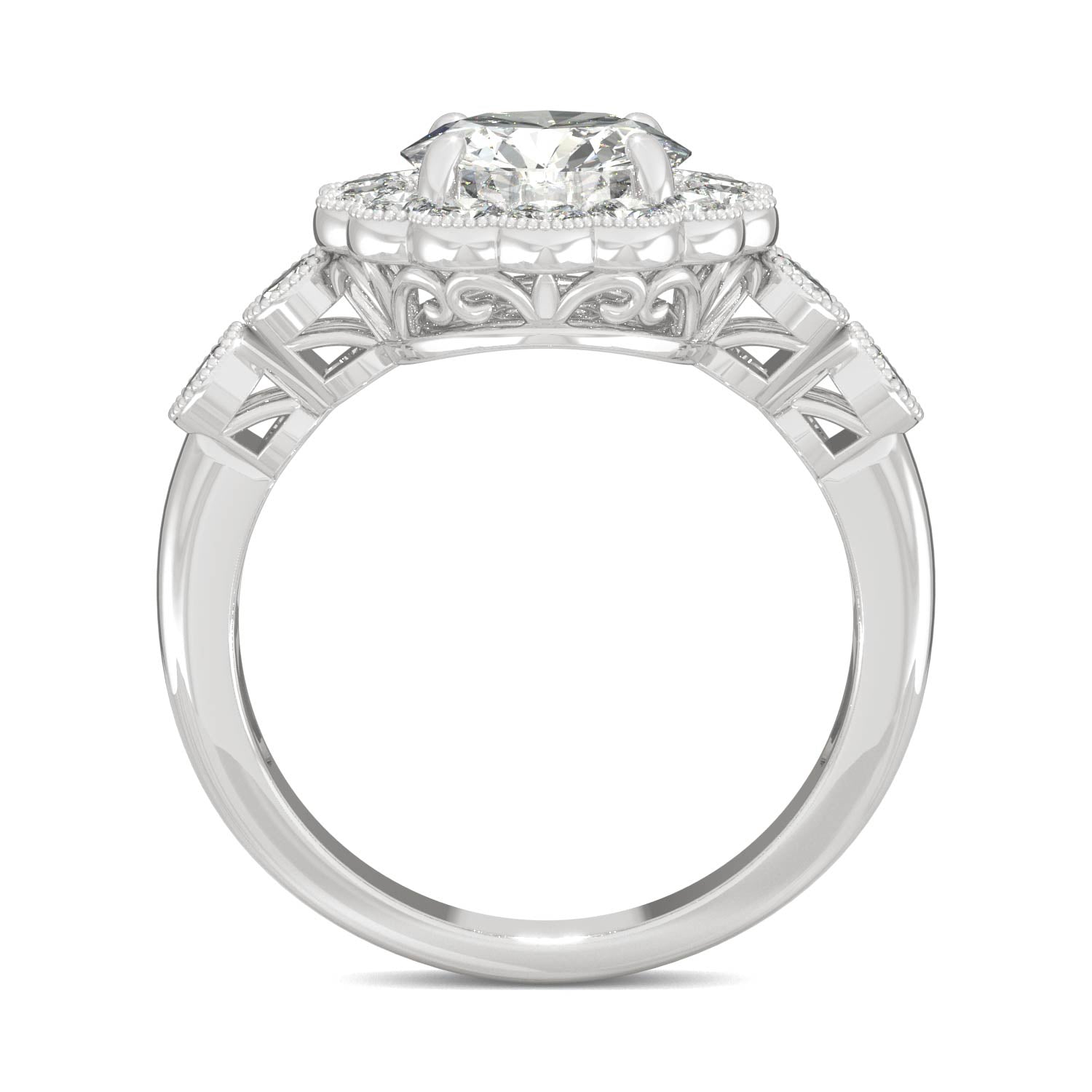 2.56 CTW DEW Round Moissanite Milgrain Accented Halo Engagement Ring in 14K White Gold