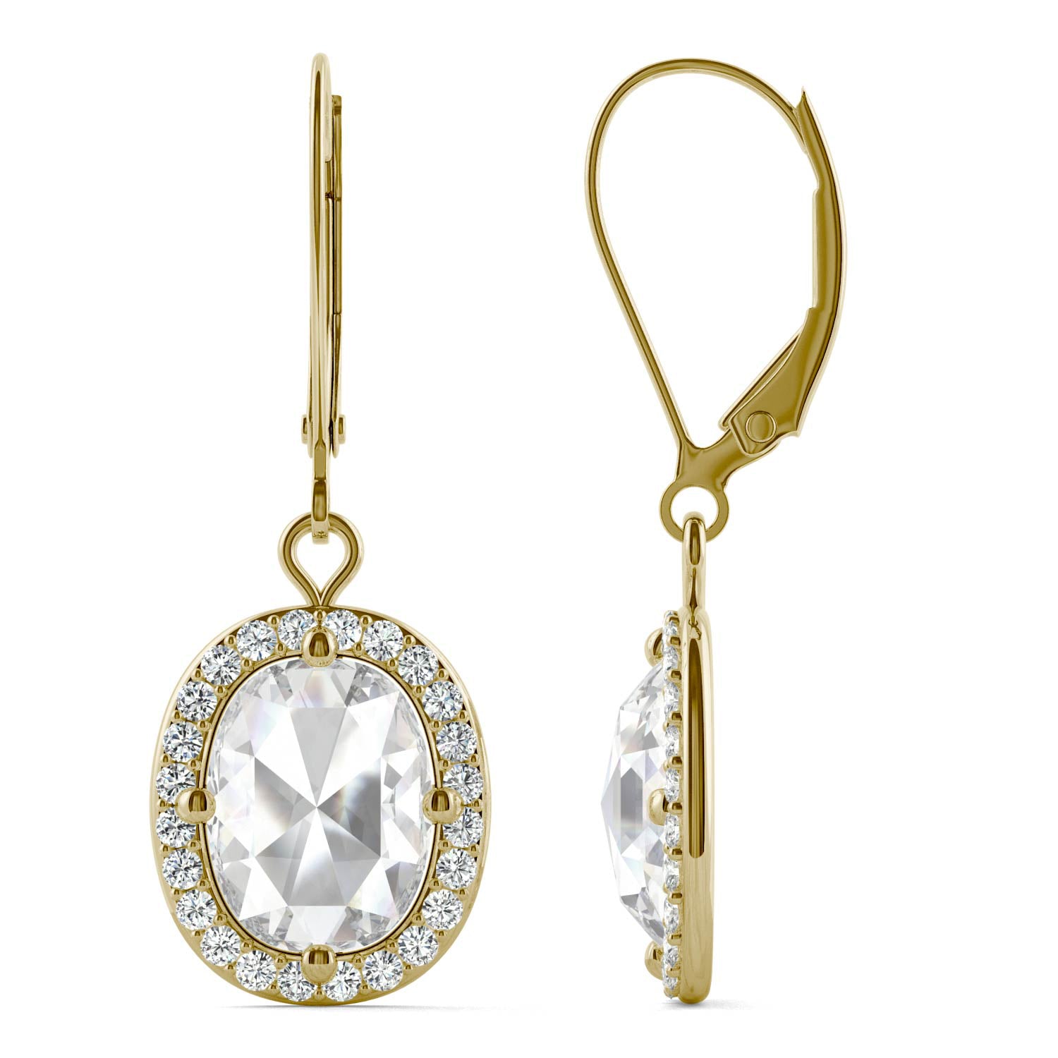 2.98 CTW DEW Oval Rose Cut Moissanite Drop Earrings in 14K Yellow Gold