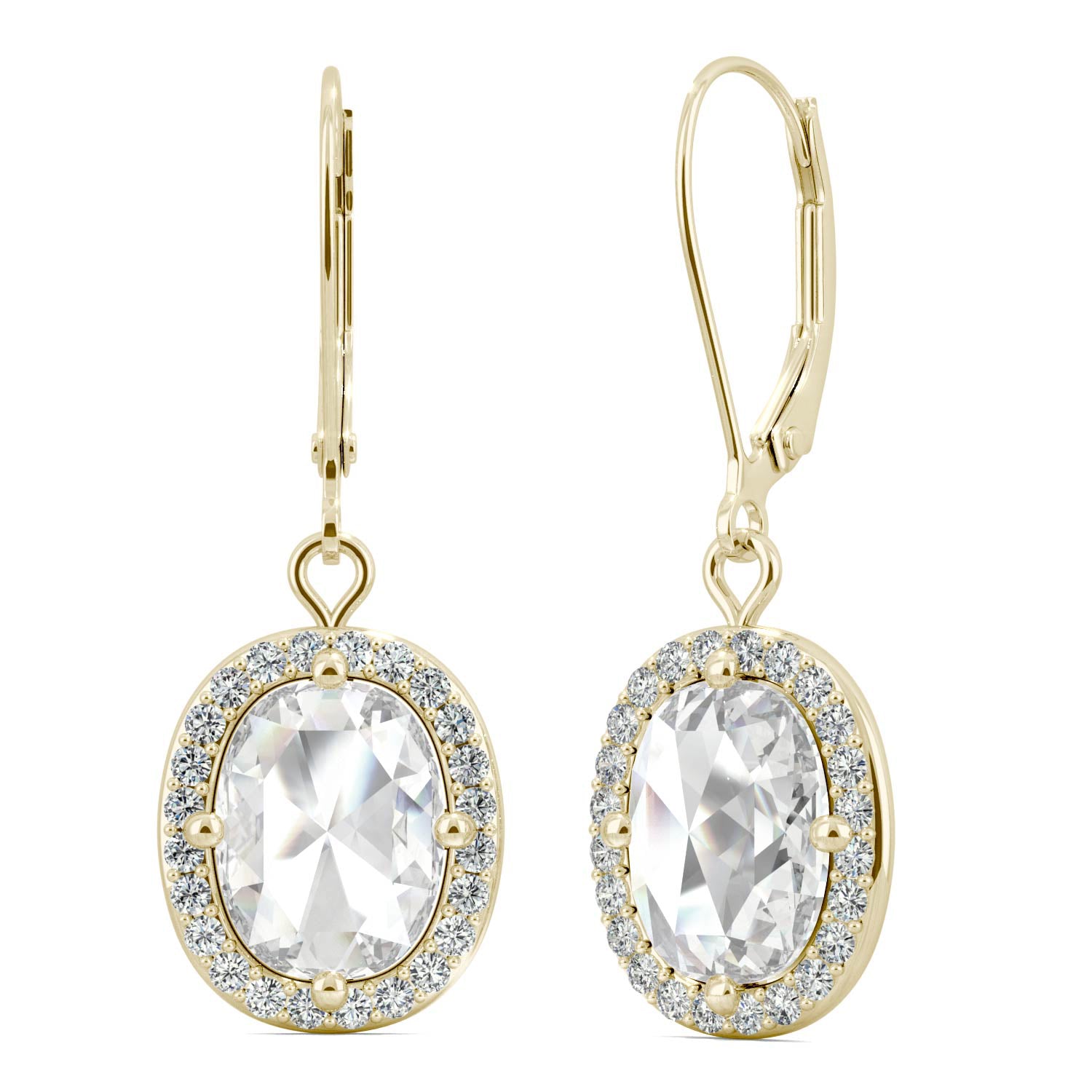 2.98 CTW DEW Oval Rose Cut Moissanite Drop Earrings in 14K Yellow Gold