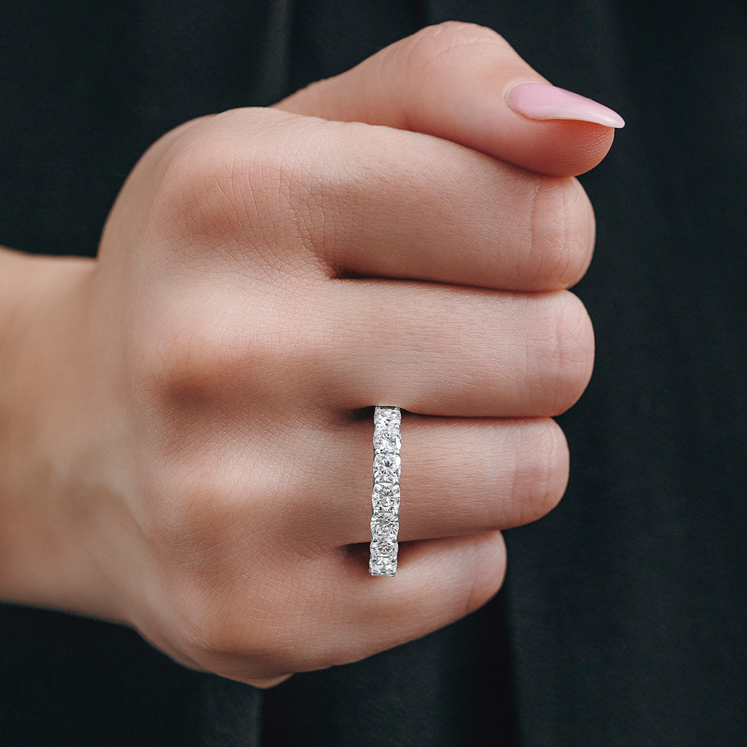 4.18 CTW DEW Cushion Moissanite Eternity Band in 14K White Gold