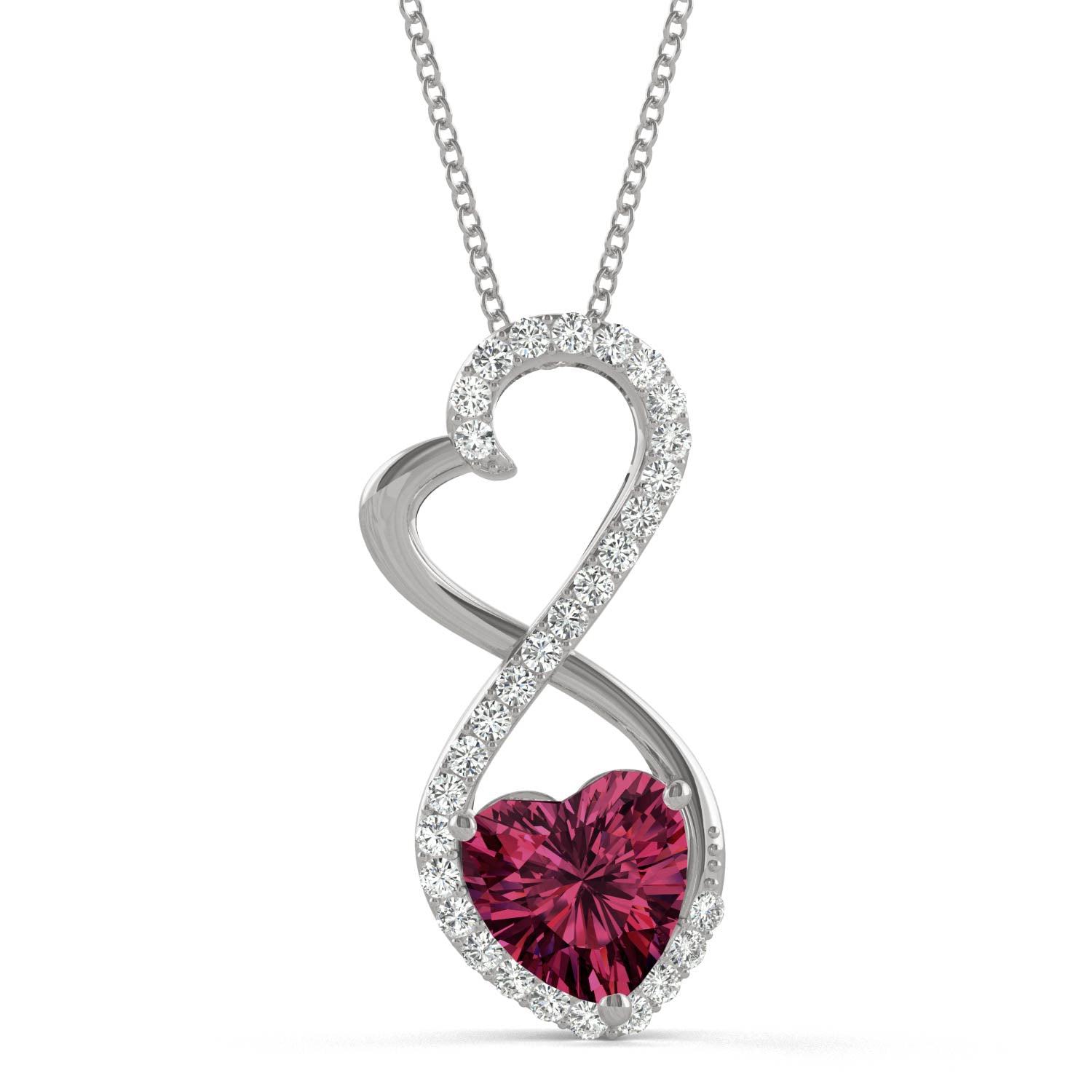 1.21 CTW DEW Heart Ruby Infinity Pendant in 14K White Gold