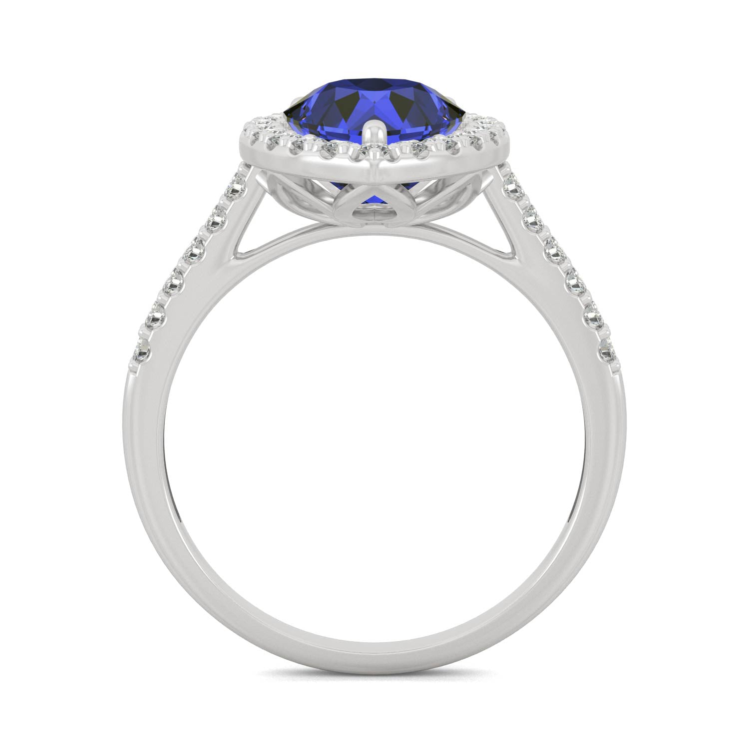 2.98 CTW DEW Pear Sapphire Halo Ring in 14K White Gold