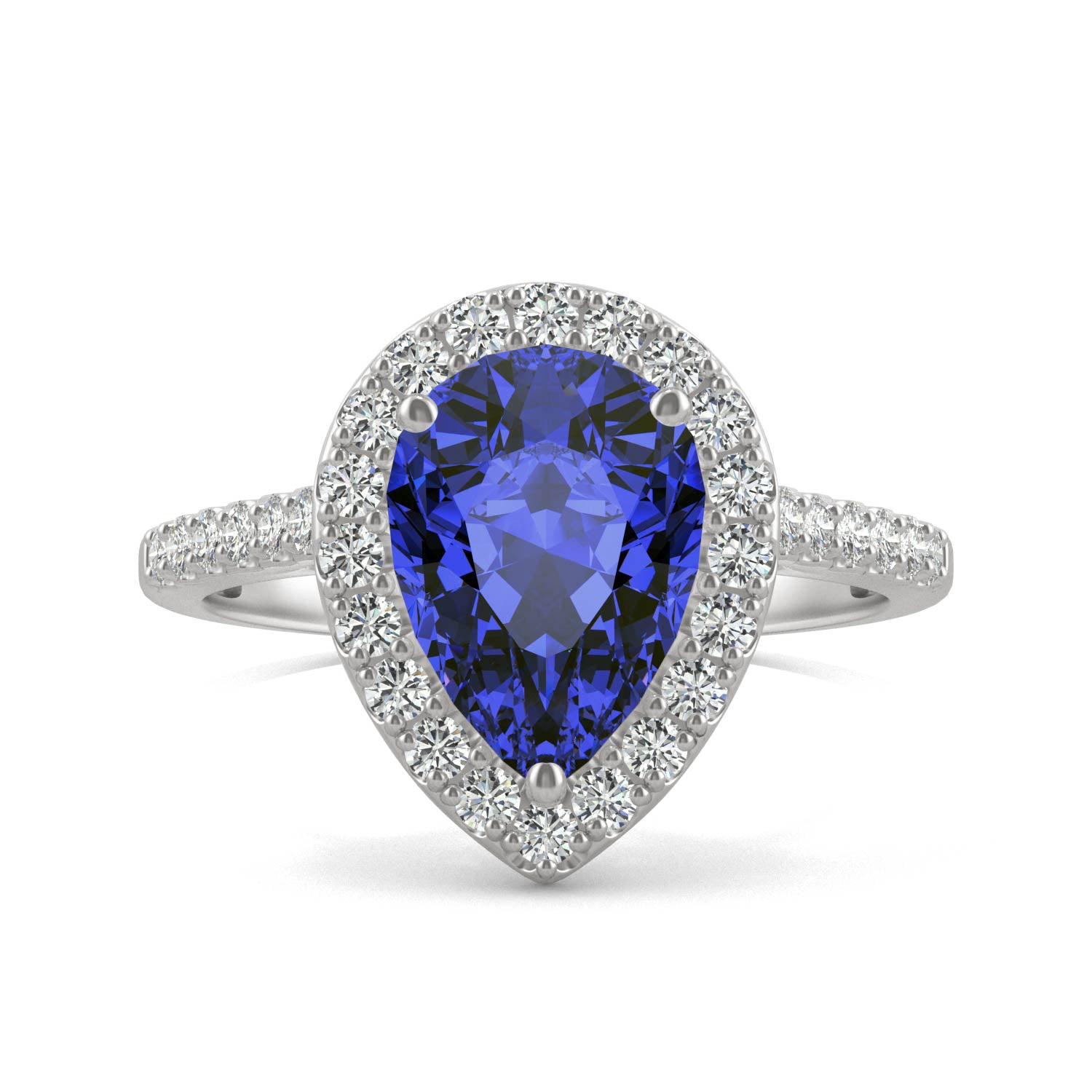 2.98 CTW DEW Pear Sapphire Halo Ring in 14K White Gold