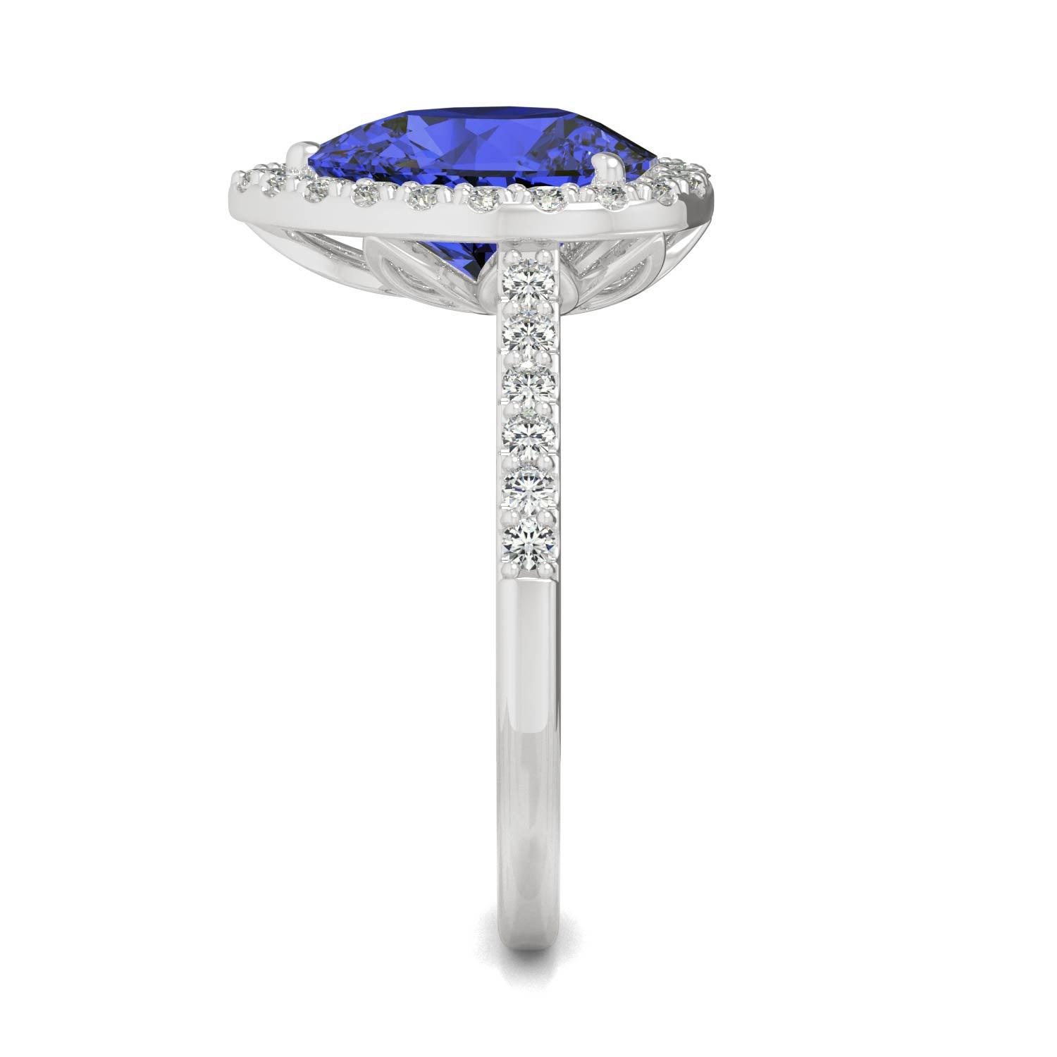 2.98 CTW DEW Pear Sapphire Halo Ring in 14K White Gold