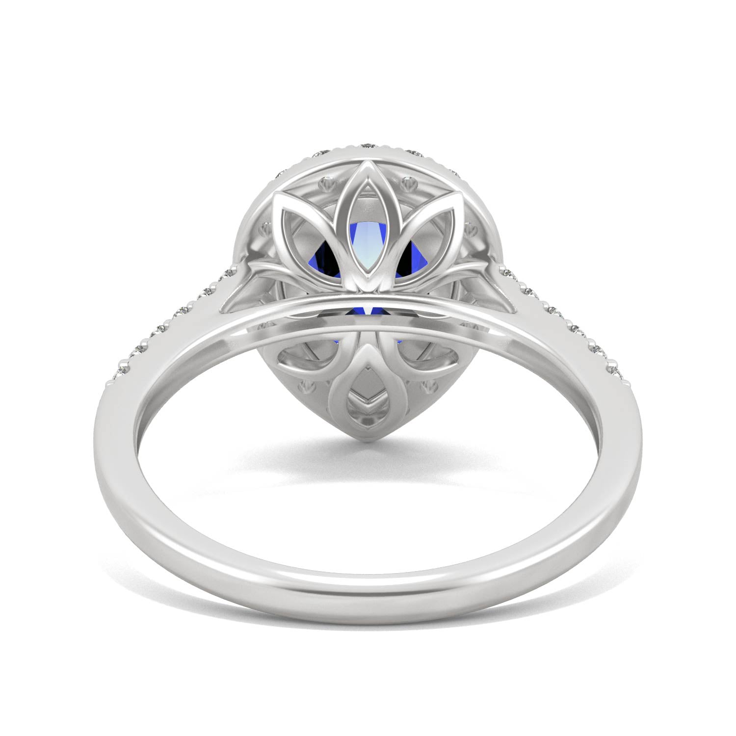 2.98 CTW DEW Pear Sapphire Halo Ring in 14K White Gold
