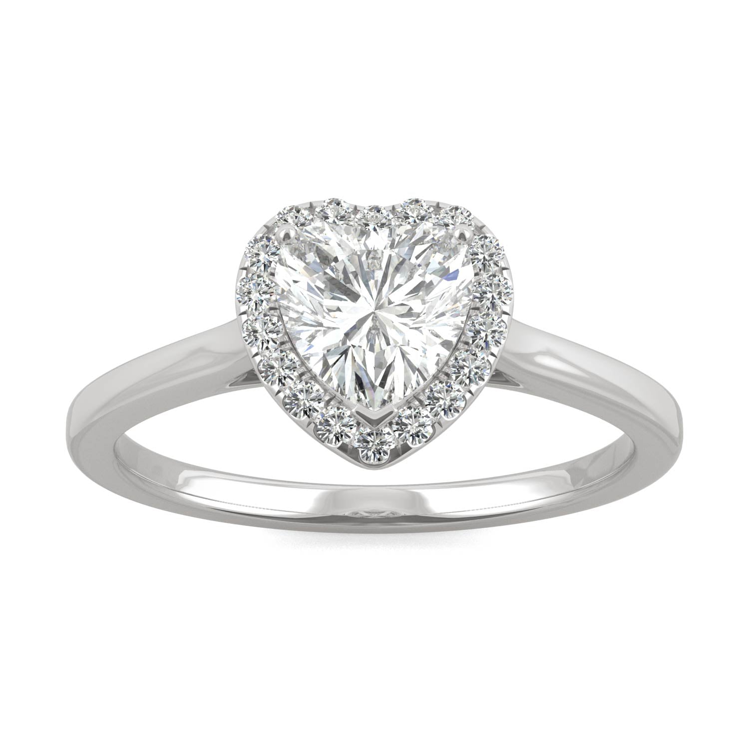 0.89 CTW DEW Heart Moissanite Halo Engagement Ring in 14K White Gold
