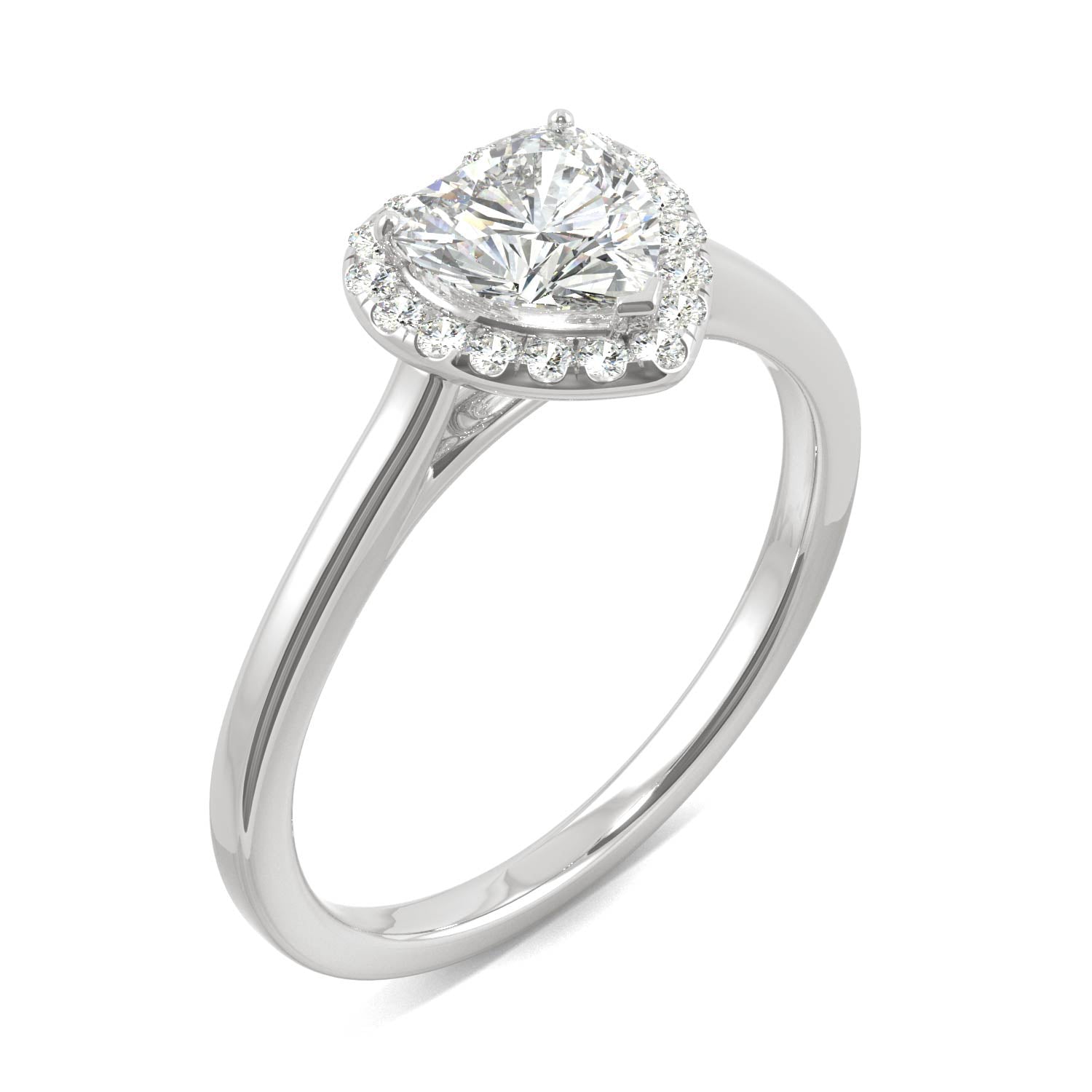 0.89 CTW DEW Heart Moissanite Halo Engagement Ring in 14K White Gold