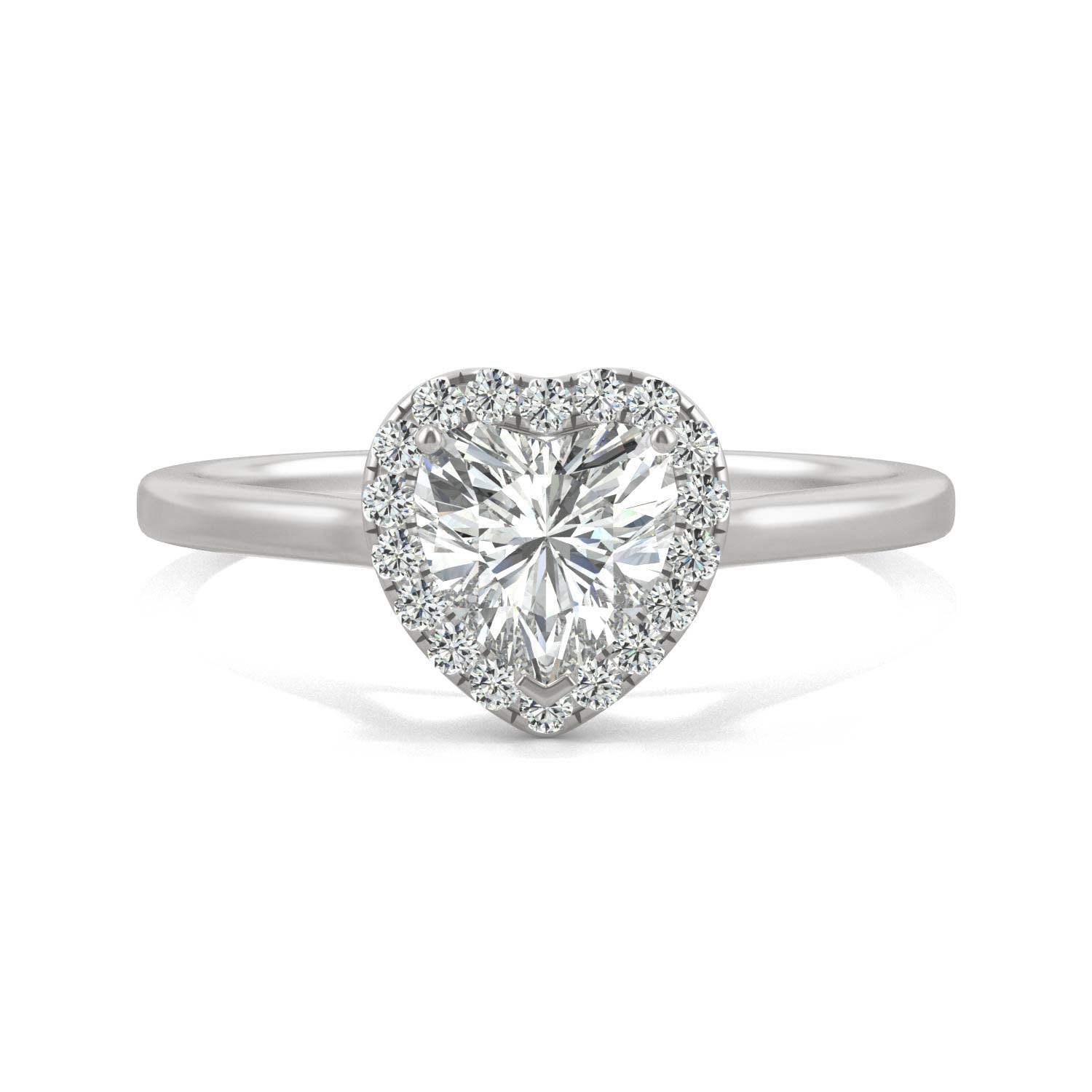0.89 CTW DEW Heart Moissanite Halo Engagement Ring in 14K White Gold