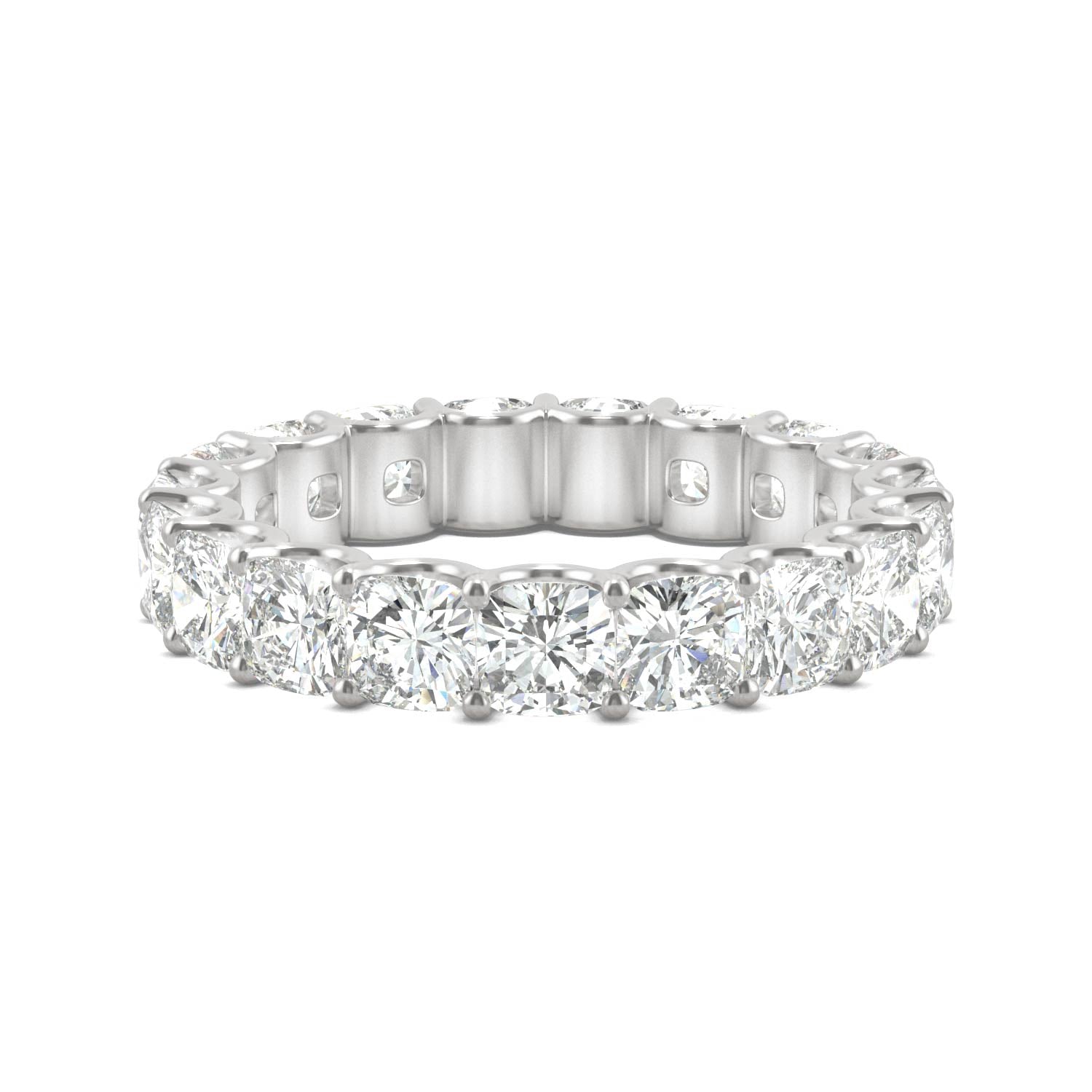 4.18 CTW DEW Cushion Moissanite Eternity Ring in 14K White Gold