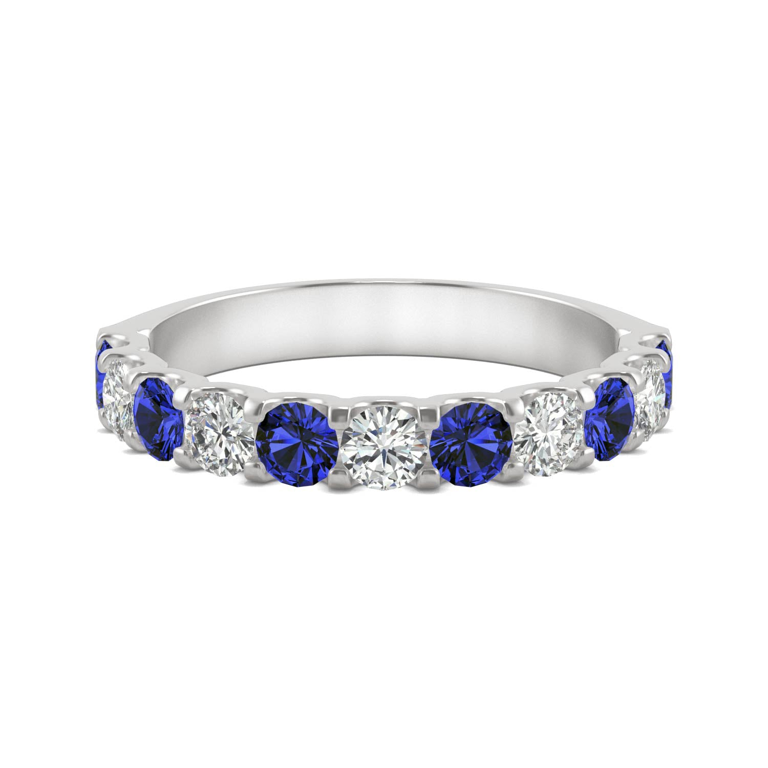 1.58 CTW DEW Round Sapphire Stackable Ring in 14K White Gold