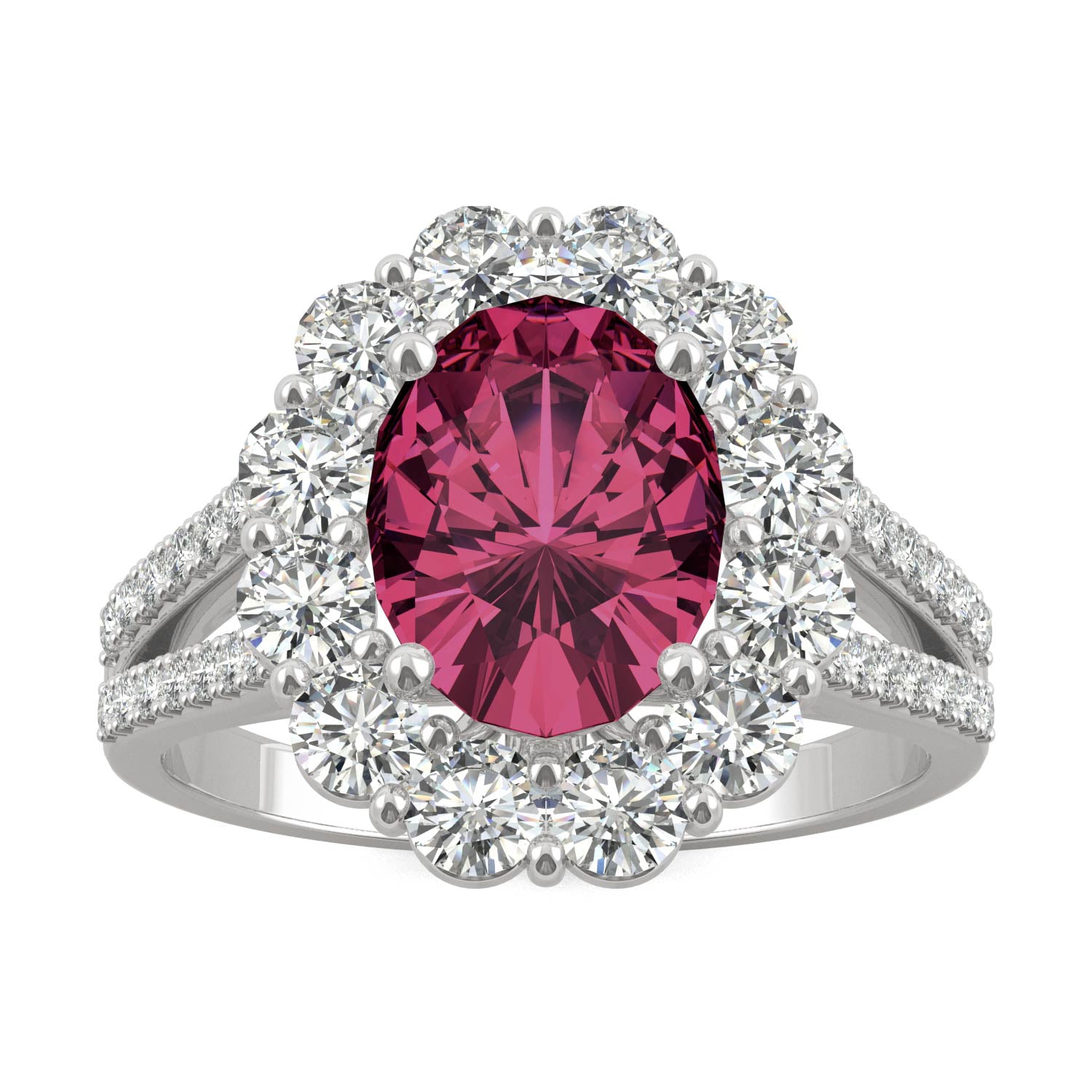 3.24 CTW DEW Oval Ruby Halo Ring in 14K White Gold Size 7