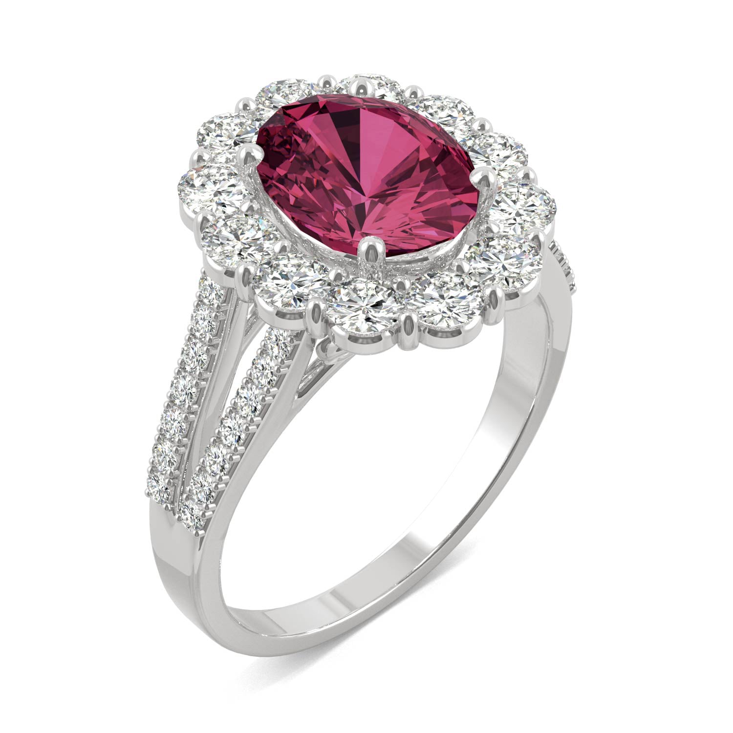 3.24 CTW DEW Oval Ruby Halo Ring in 14K White Gold Size 7