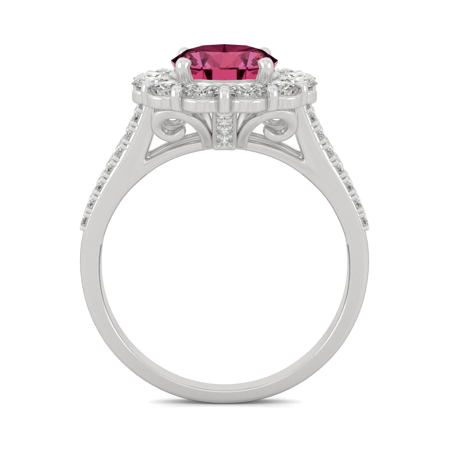 3.24 CTW DEW Oval Ruby Halo Ring in 14K White Gold Size 7