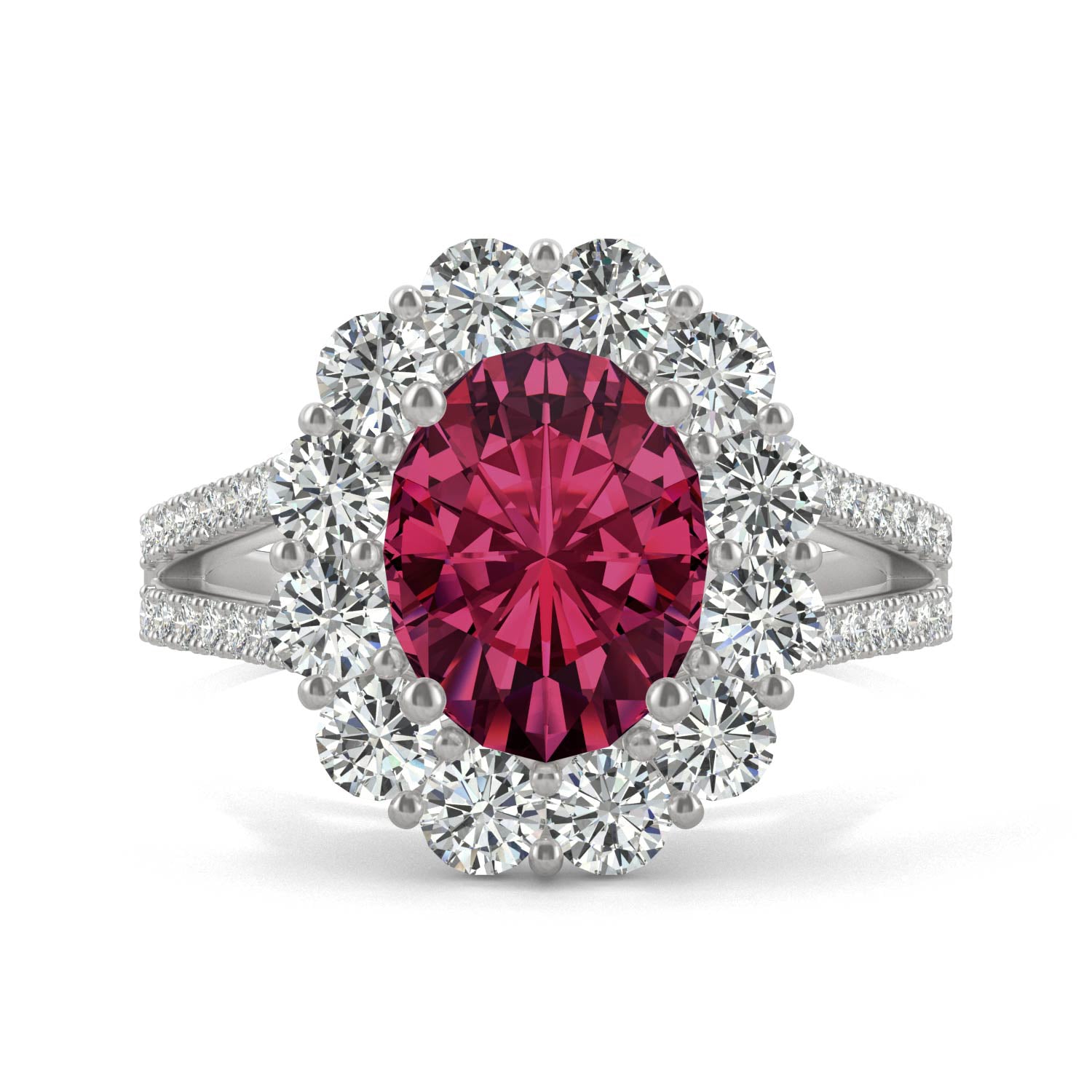 3.24 CTW DEW Oval Ruby Halo Ring in 14K White Gold Size 7