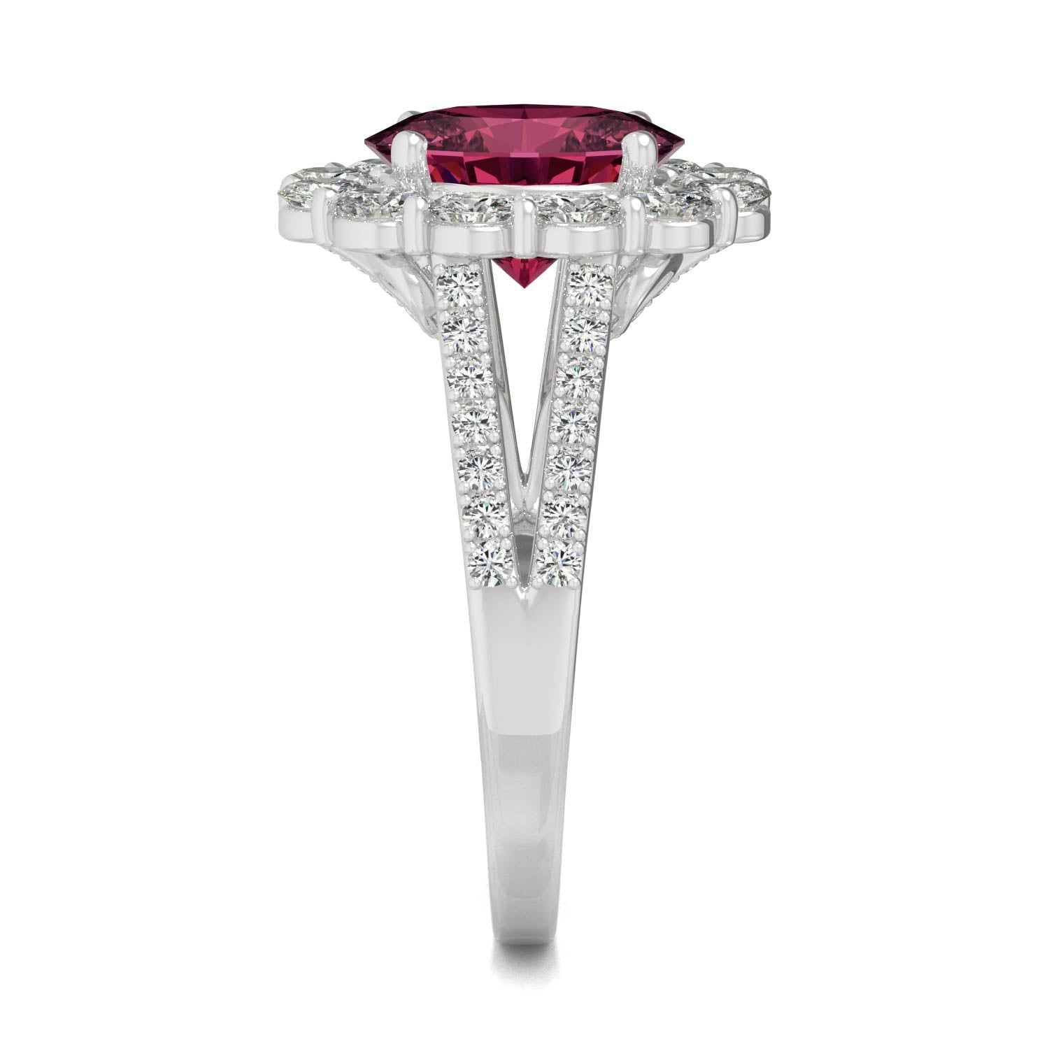 3.24 CTW DEW Oval Ruby Halo Ring in 14K White Gold Size 7