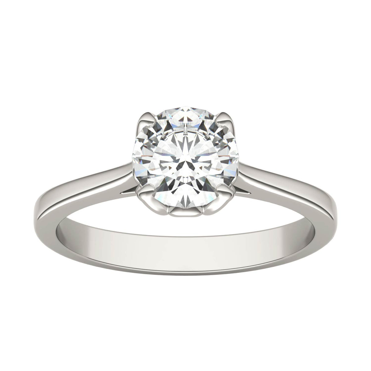 1.00 CTW DEW Round Moissanite Solitaire Engagement Ring in 14K White Gold
