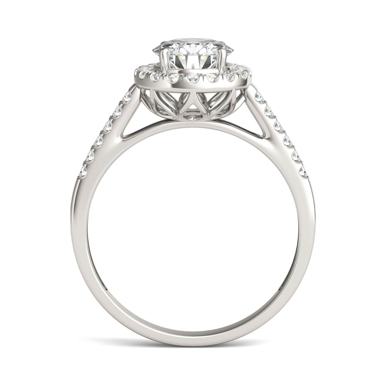 1.45 CTW DEW Round Moissanite Accented Halo Engagement Ring in 14K White Gold