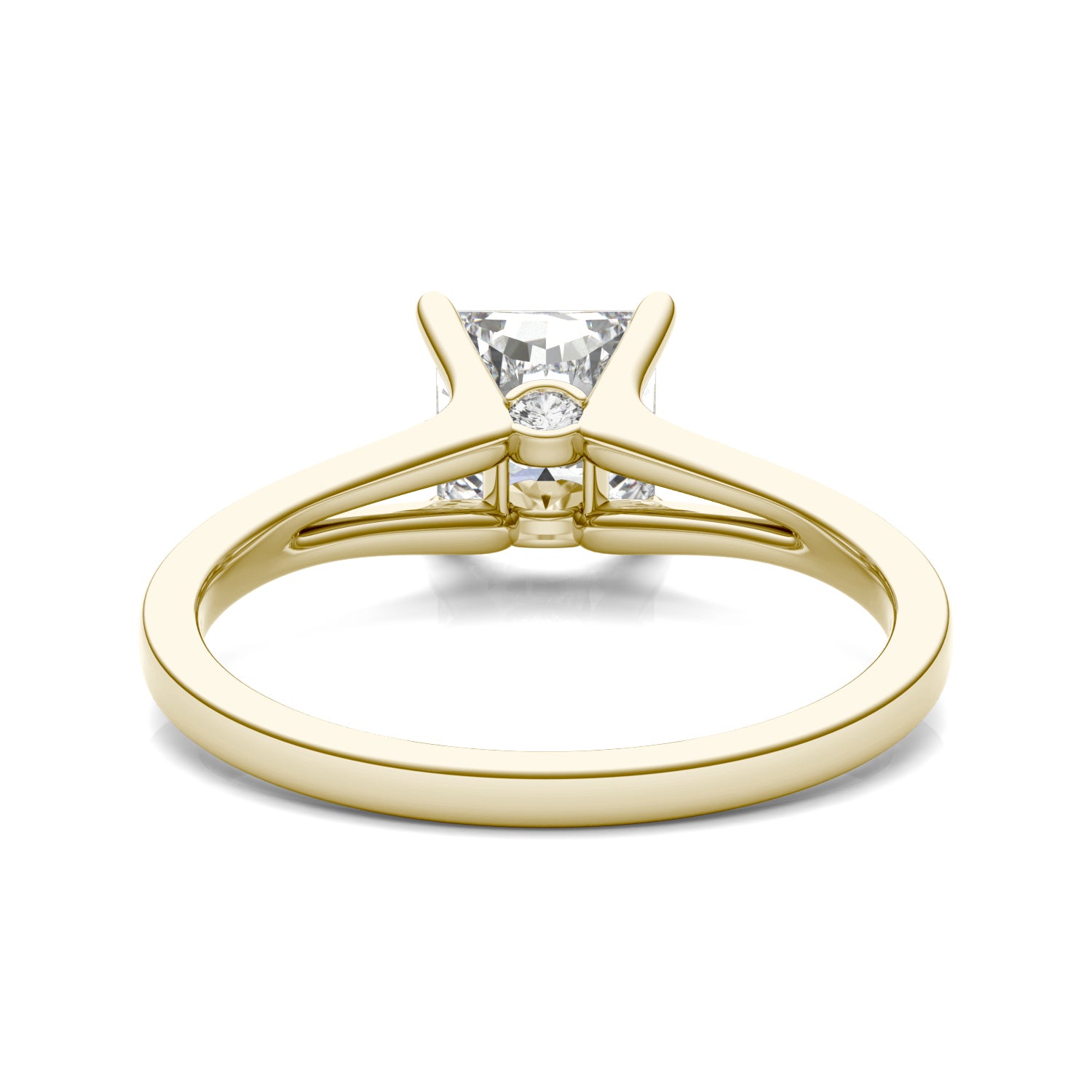 1.26 CTW DEW Princess Moissanite Split Shank Solitaire Engagement Ring in 14K Yellow Gold
