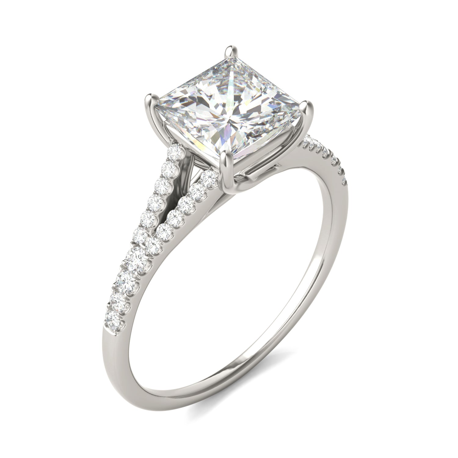 1.71 CTW DEW Princess Moissanite Split Shank Accented in 14K White Gold