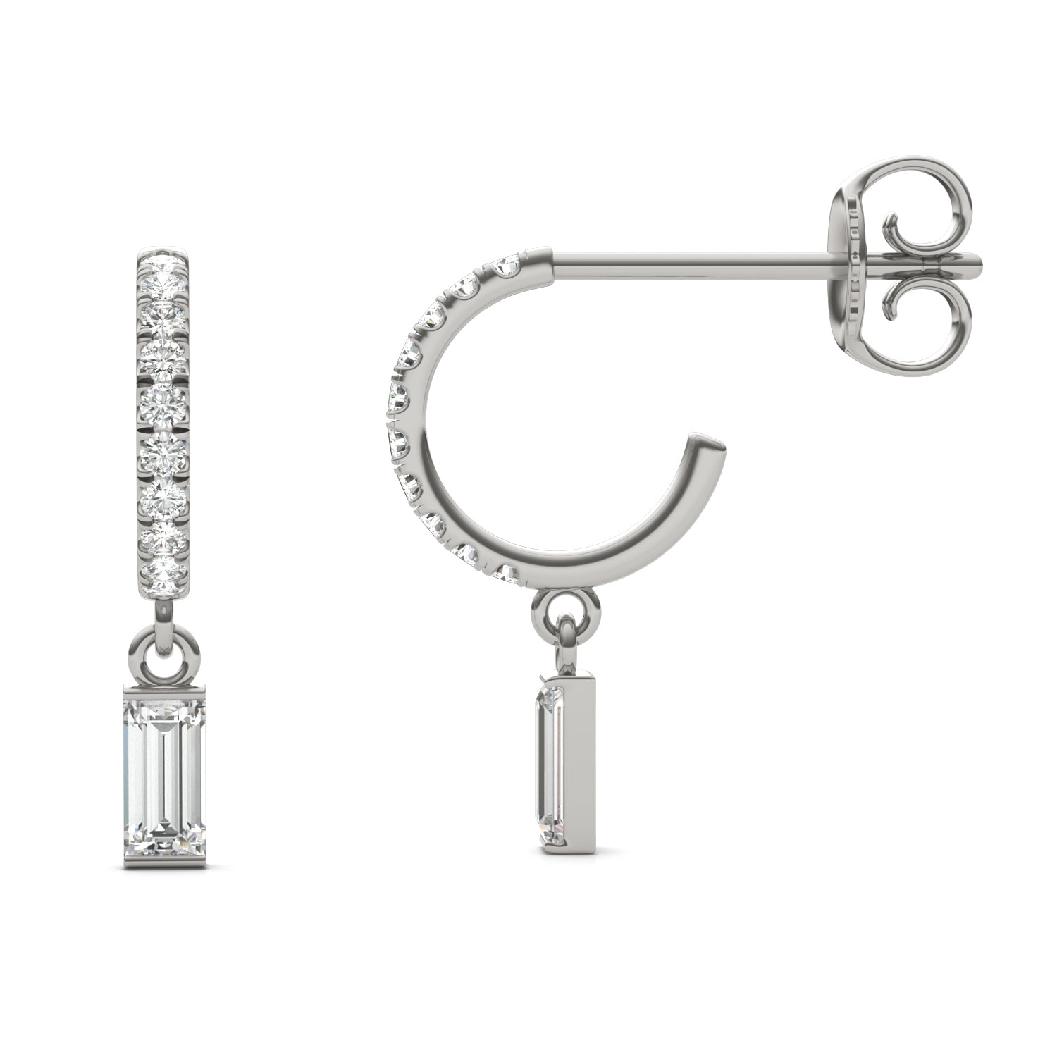 0.37 CTW DEW Straight Baguette Moissanite Hoop Earrings in 14K White Gold