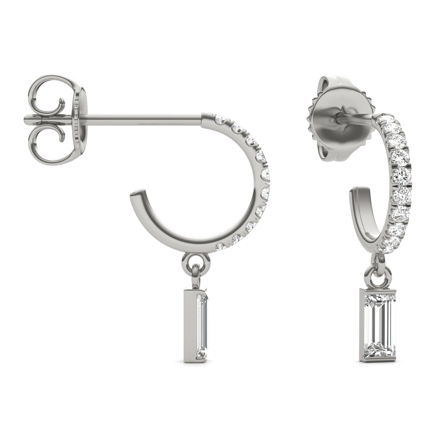 0.37 CTW DEW Straight Baguette Moissanite Hoop Earrings in 14K White Gold