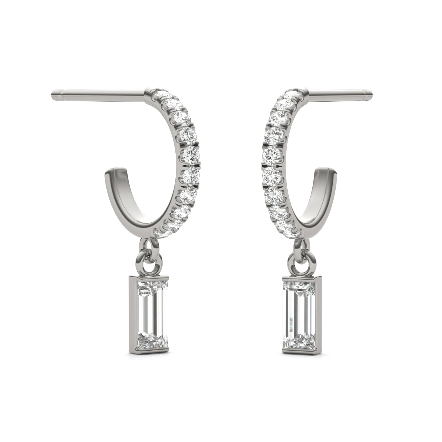0.37 CTW DEW Straight Baguette Moissanite Hoop Earrings in 14K White Gold