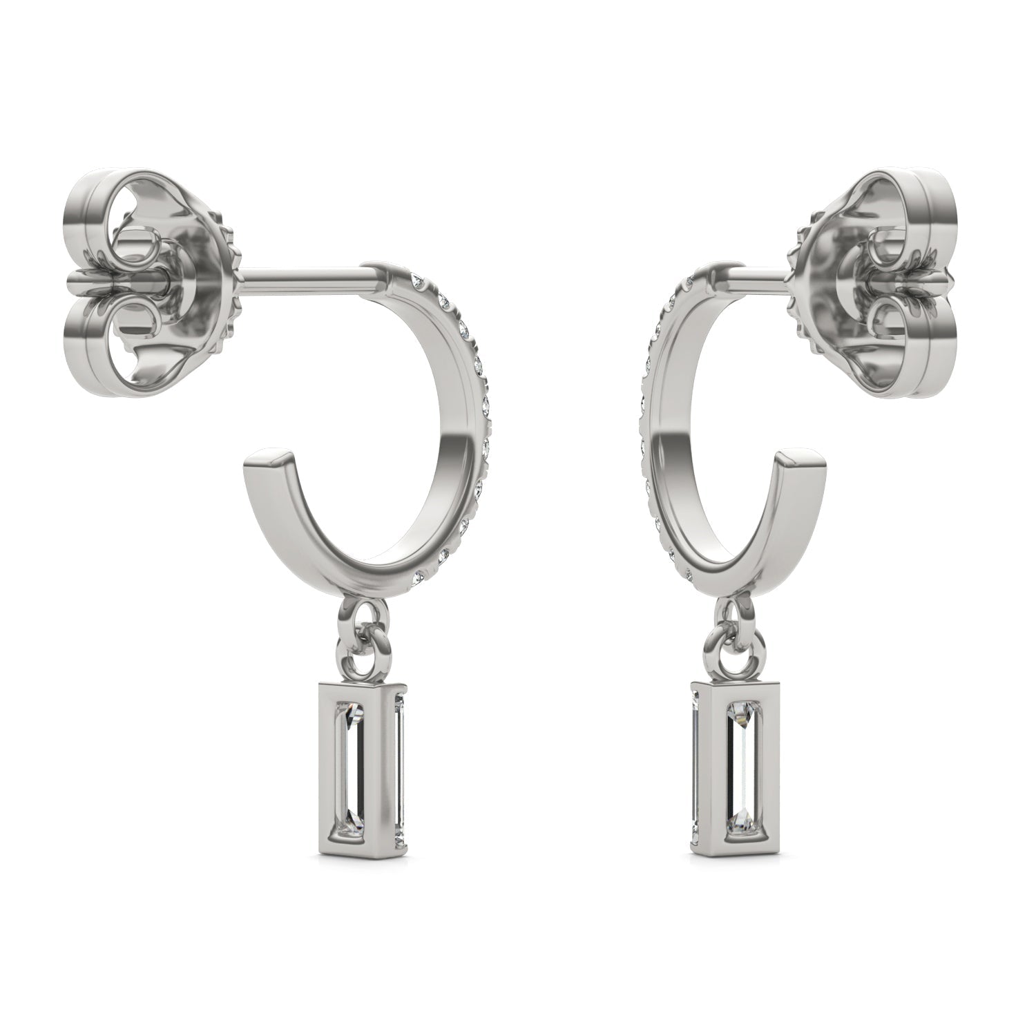 0.37 CTW DEW Straight Baguette Moissanite Hoop Earrings in 14K White Gold