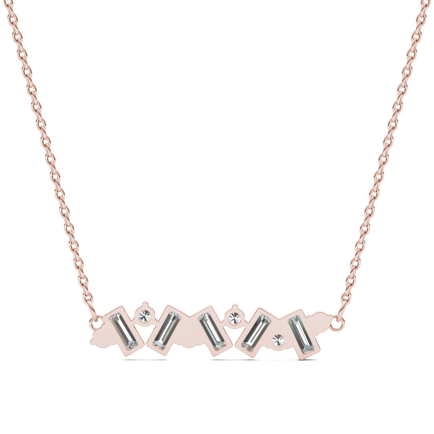 0.72 CTW DEW Straight Baguette Moissanite Fixed Alternating Necklace in 14K Rose Gold