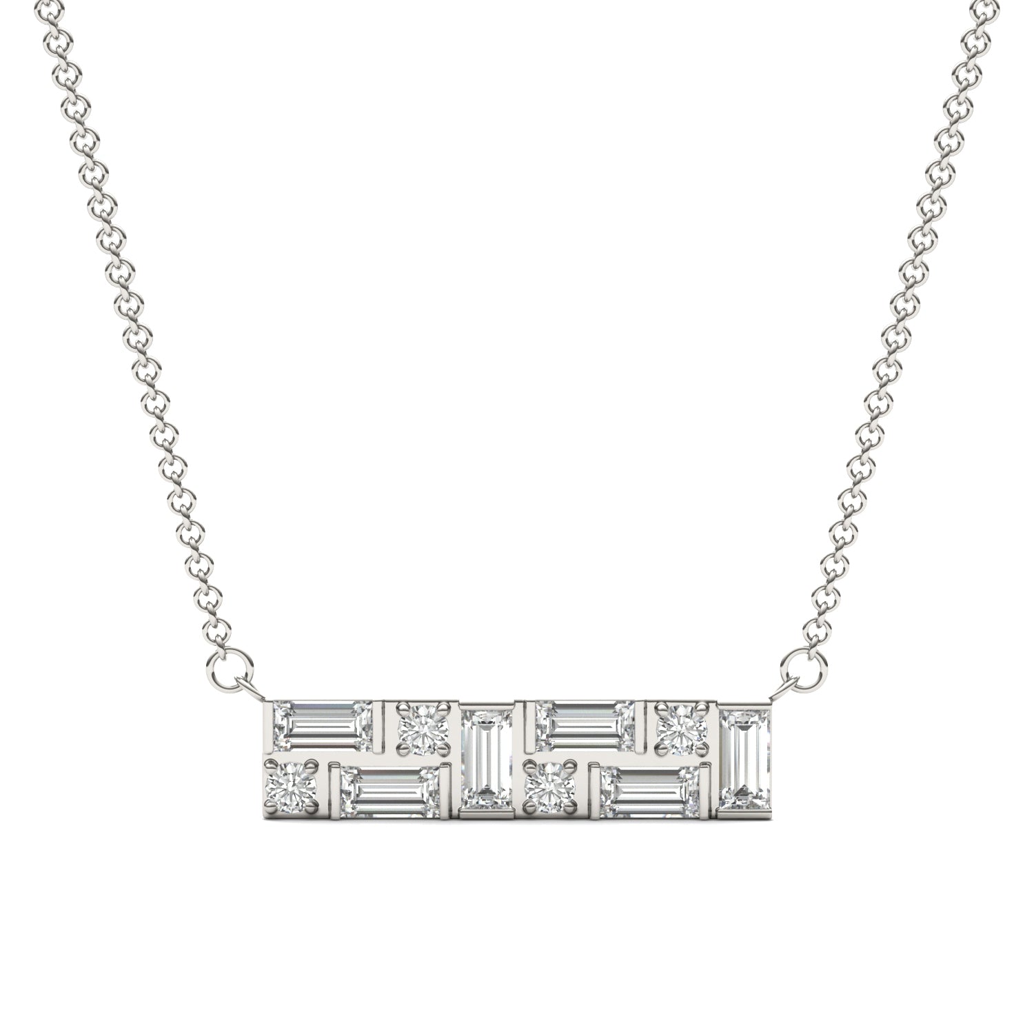 0.82 CTW DEW Straight Baguette Moissanite Fixed Necklace 14K White Gold