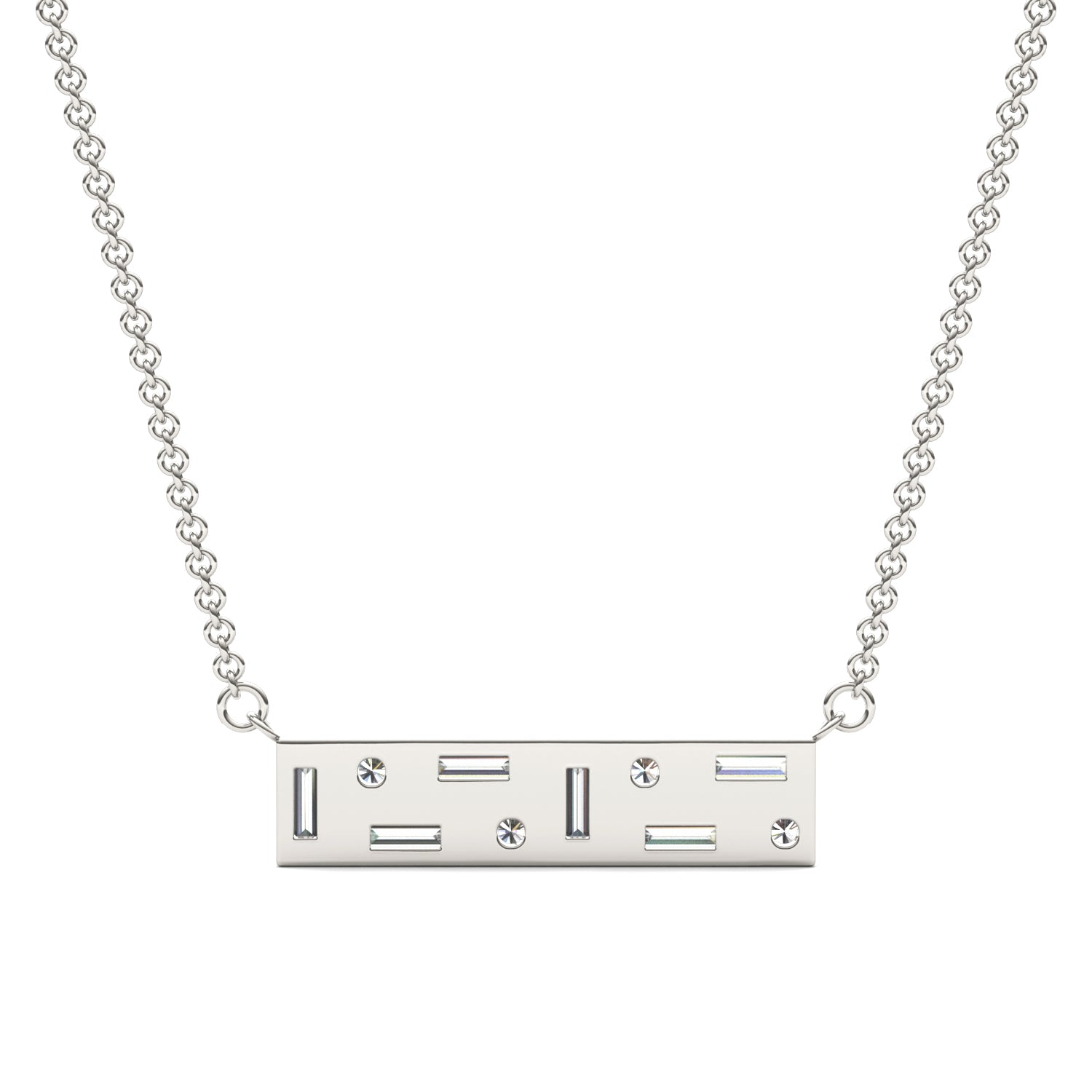 0.82 CTW DEW Straight Baguette Moissanite Fixed Necklace 14K White Gold