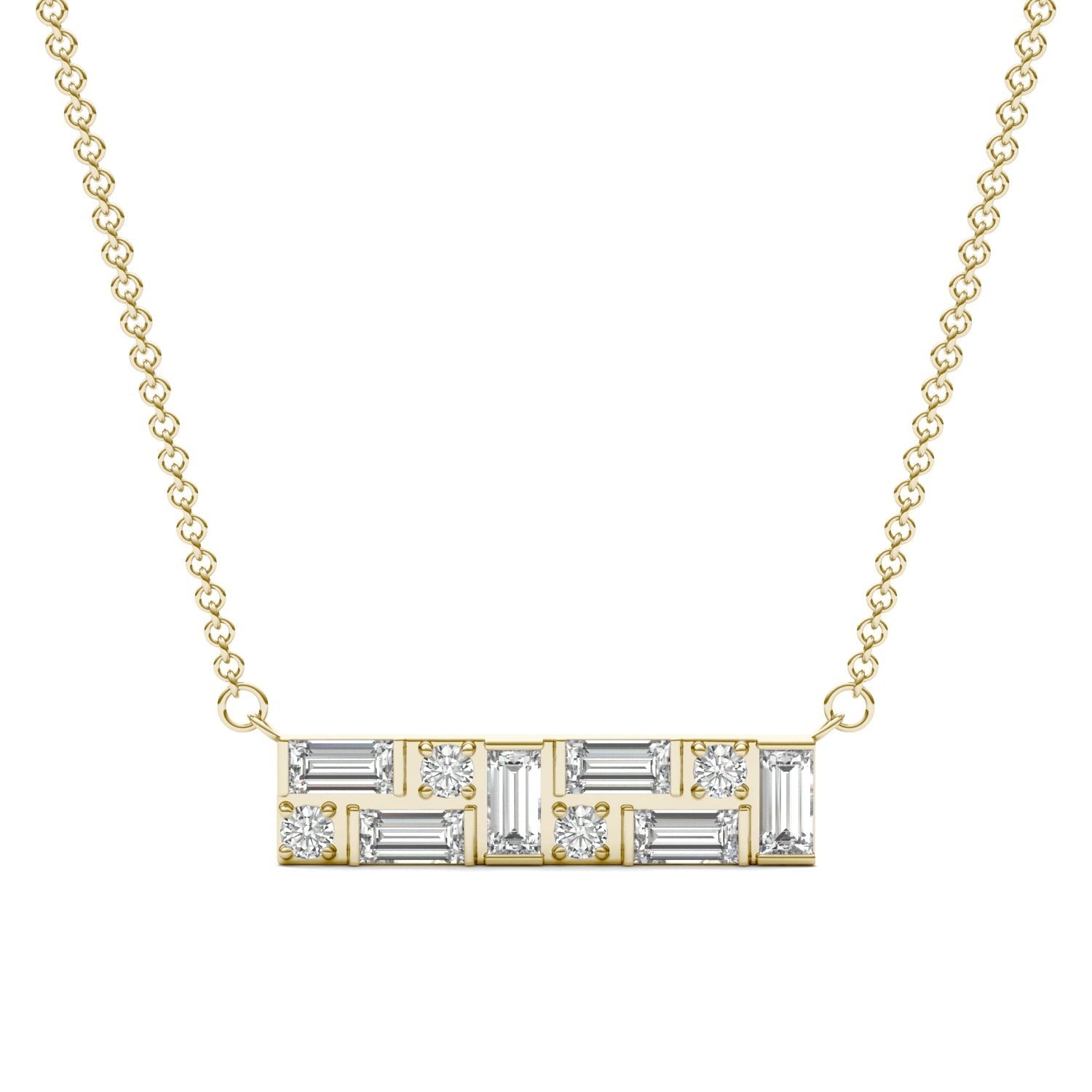0.82 CTW DEW Straight Baguette Moissanite Fixed Necklace in 14K Yellow Gold