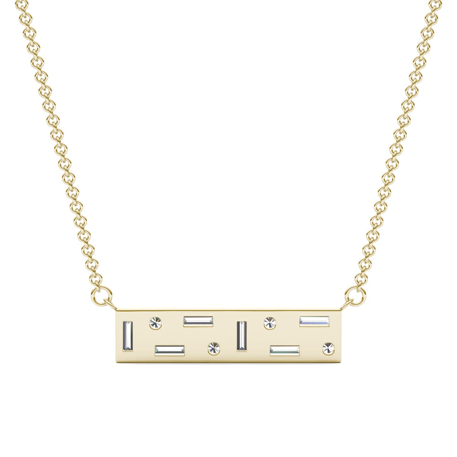 0.82 CTW DEW Straight Baguette Moissanite Fixed Necklace in 14K Yellow Gold