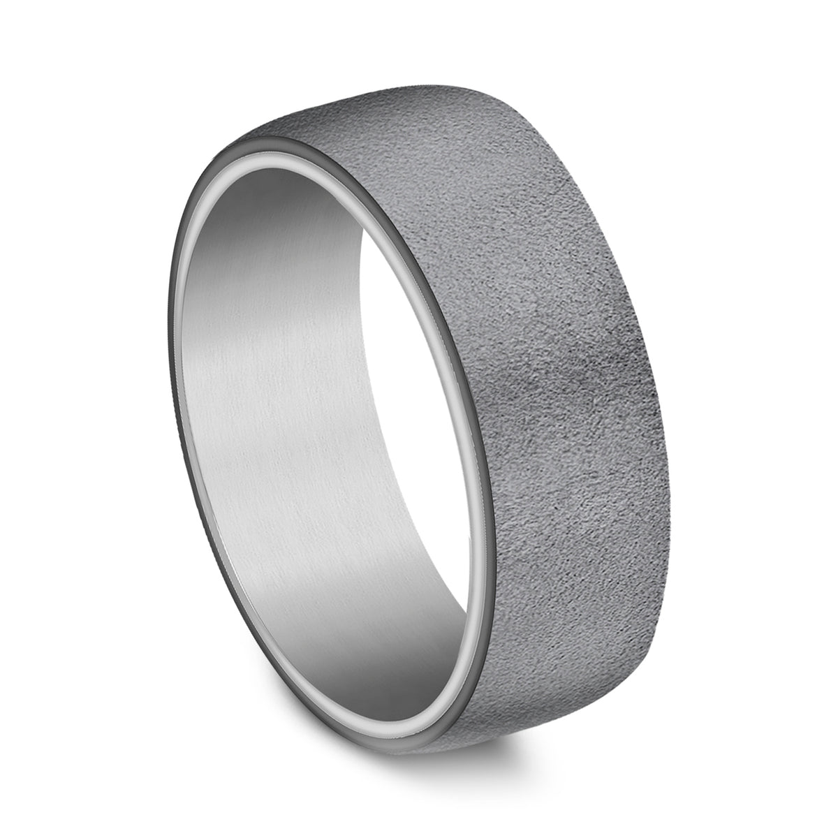 8mm Wire-Brushed Dark Tantalum Men's Band with 14K White Gold Inner Sleeve