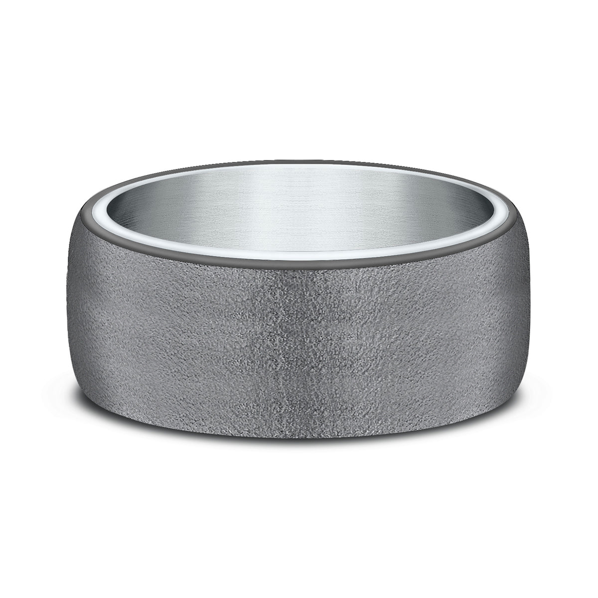 8mm Wire-Brushed Dark Tantalum Men's Band with 14K White Gold Inner Sleeve