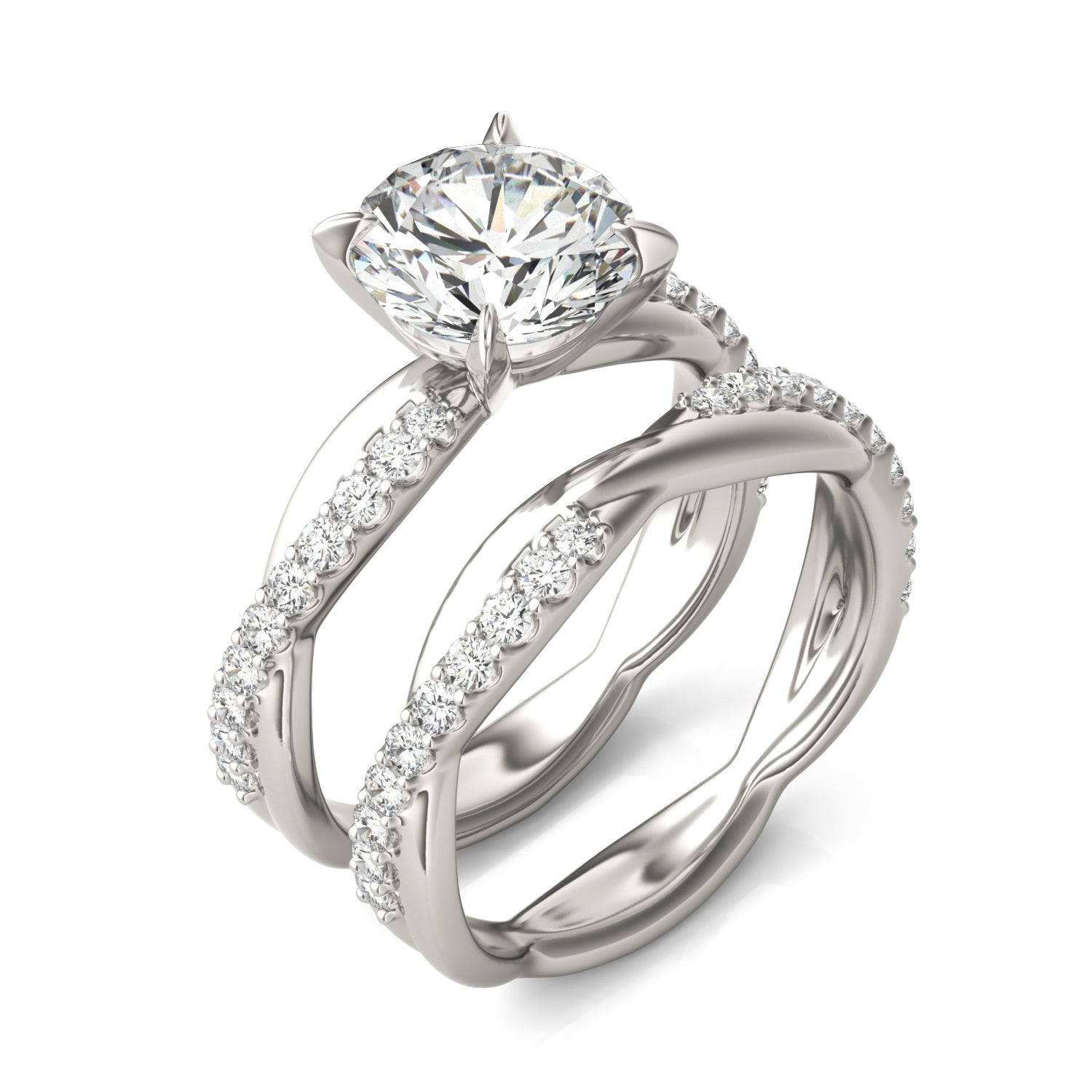 2.39 CTW DEW Round Moissanite Twist Wedding Set in 14K White Gold