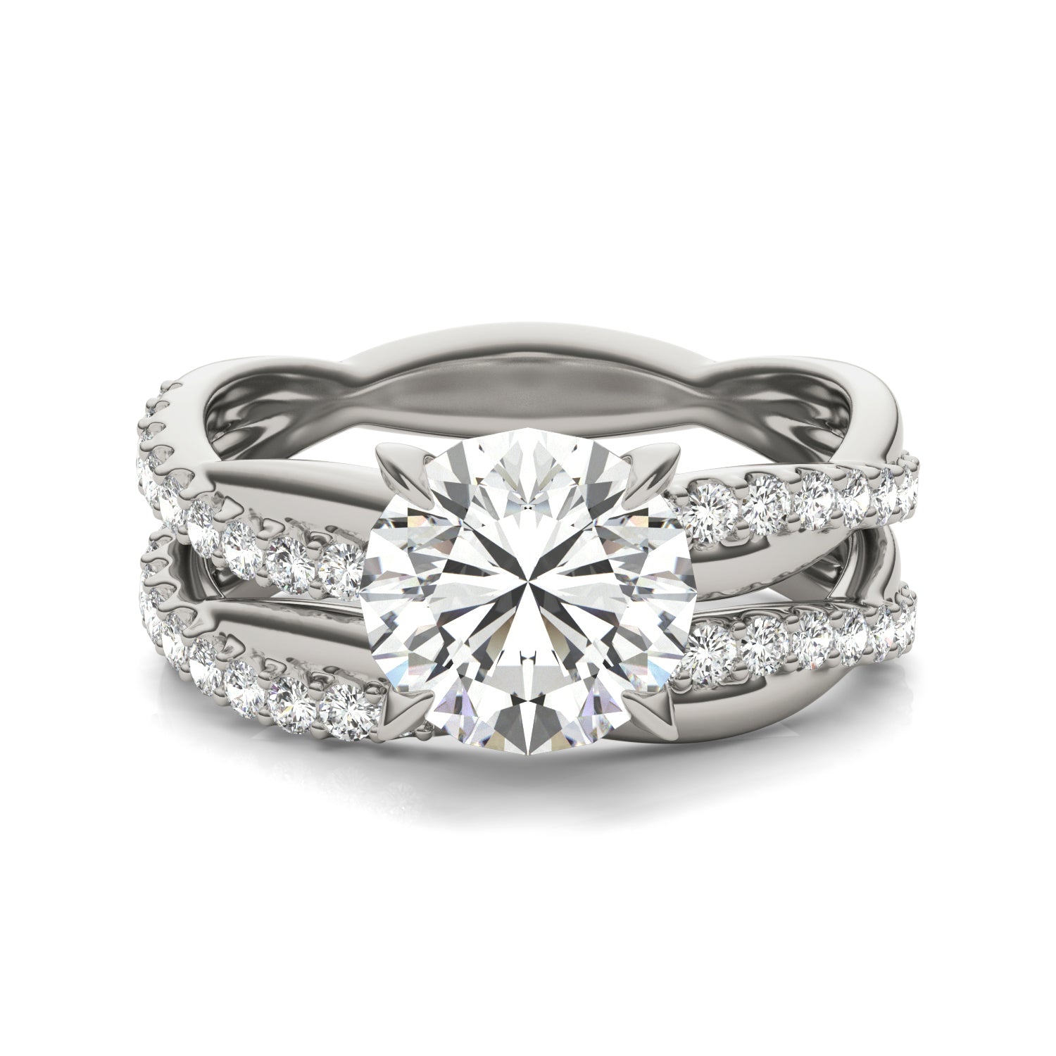 2.39 CTW DEW Round Moissanite Twist Wedding Set in 14K White Gold