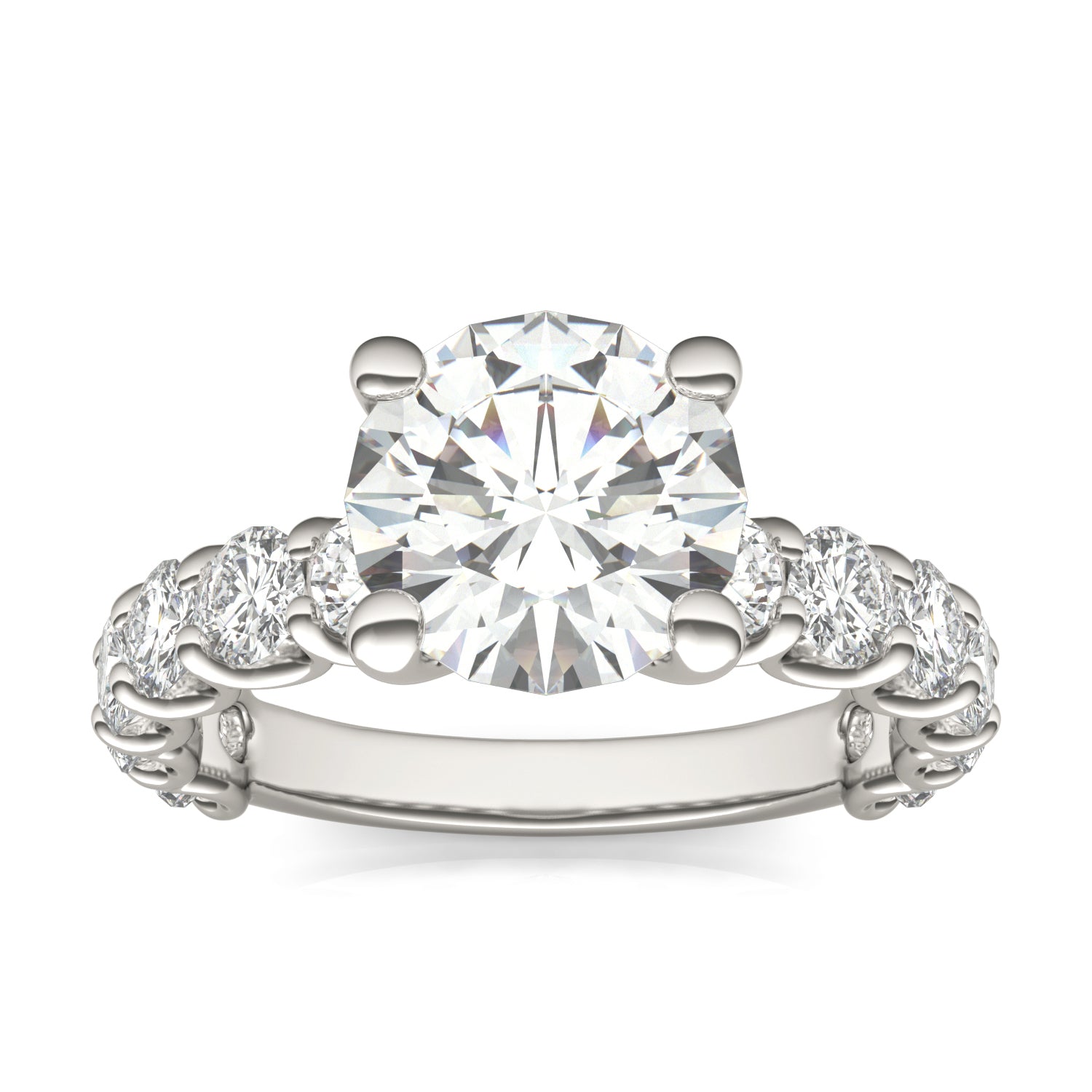 3.76 CTW DEW Round Moissanite Trellis Setting Ring in 14K White Gold