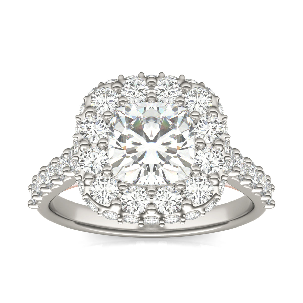 Forever Bright 3.34 CTW Moissanite Cushion Halo Engagement Ring in 14K Two-Tone